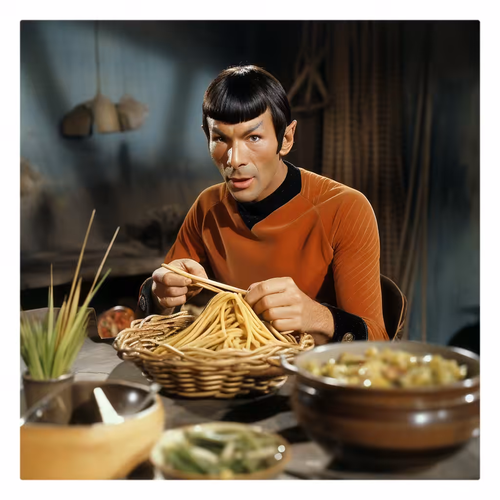 Secret Lives of Vulcans 093 - Chauv is chuffed to have a bowl of delicious Indomie noodles