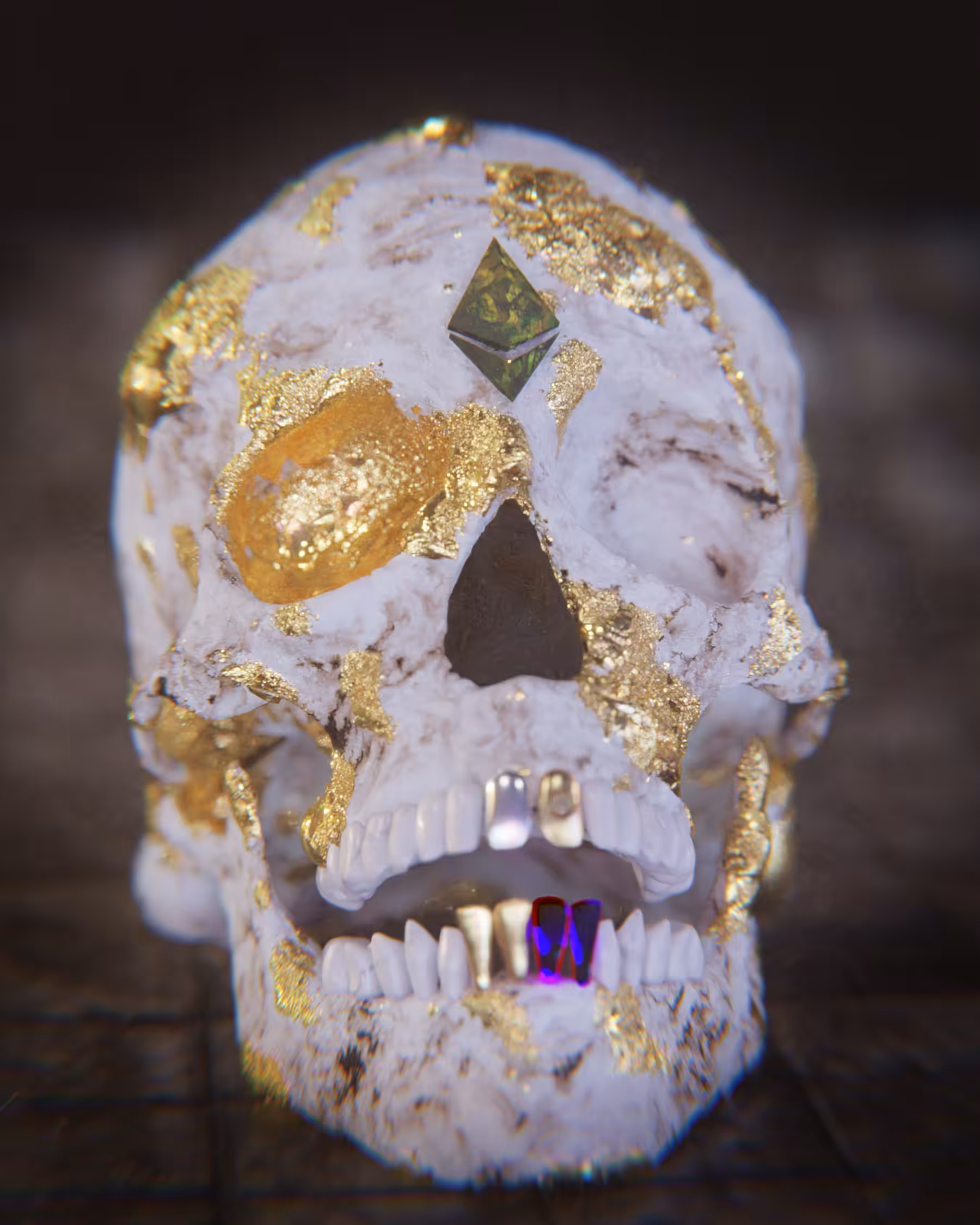 White Marble and Gold Skull