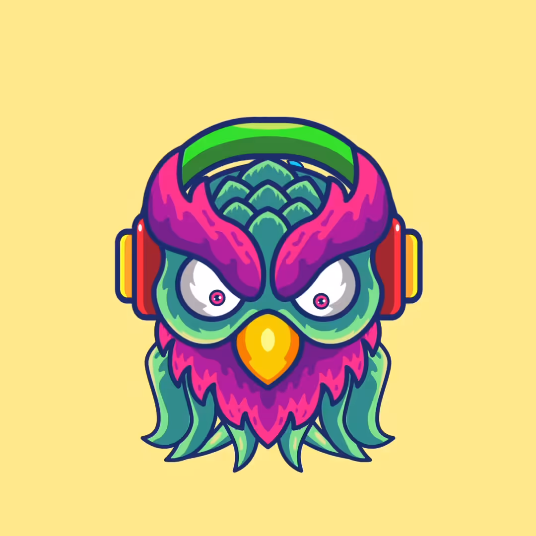 Owl Octopus With Headset and Fire Animated