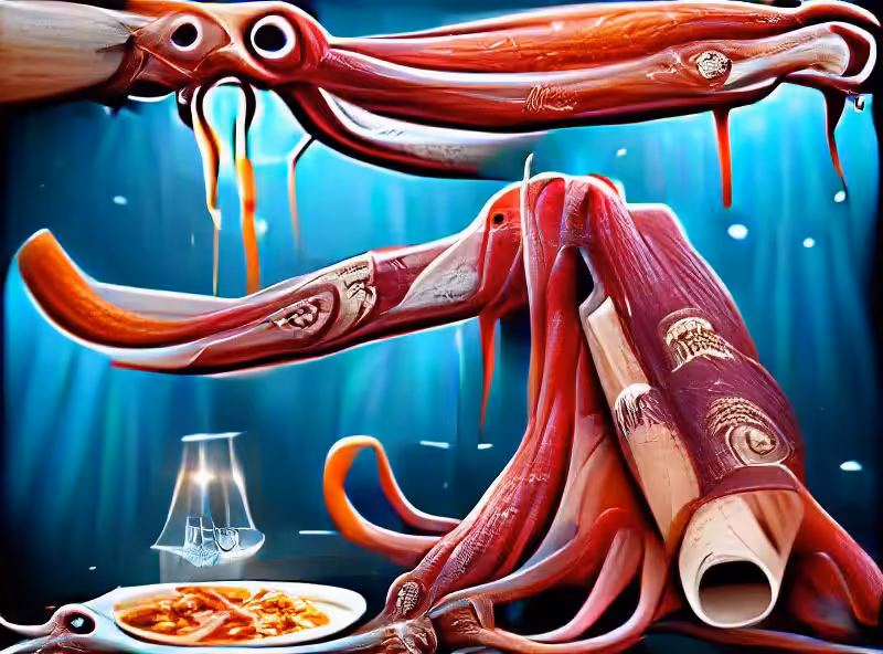 Abraham's First Works: Giant squid eating dinner