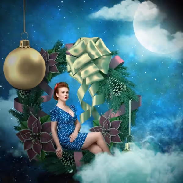 Pin Up Girl Hanging on The Mistle-Toe