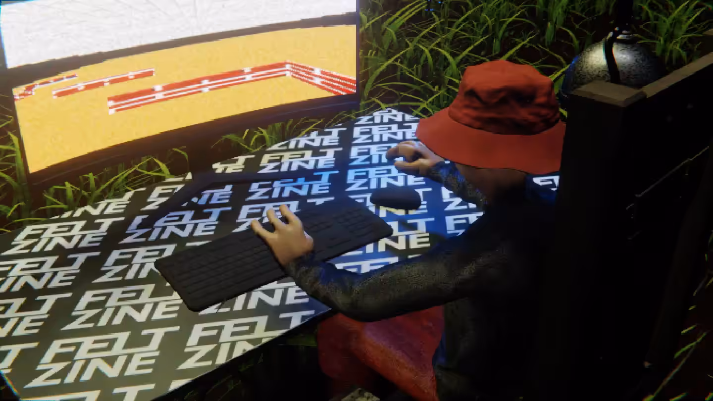Desktop #324: The Hypebeast in the Electric Chair With a Drone and a Maze Monitor on a Felt Zine Table in The Forest