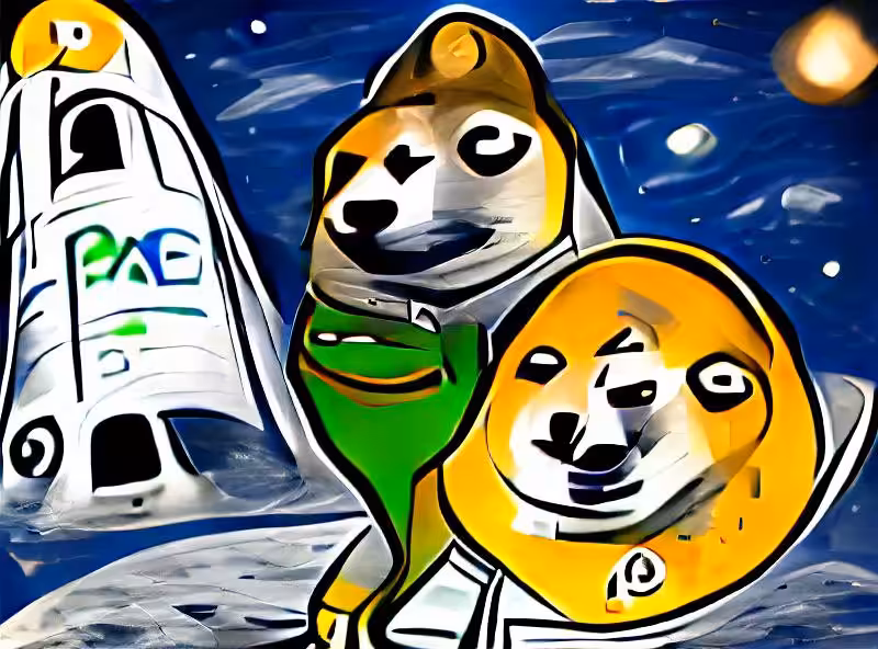 Abraham's First Works: doge and pepe go to the moon on a spacex rocket