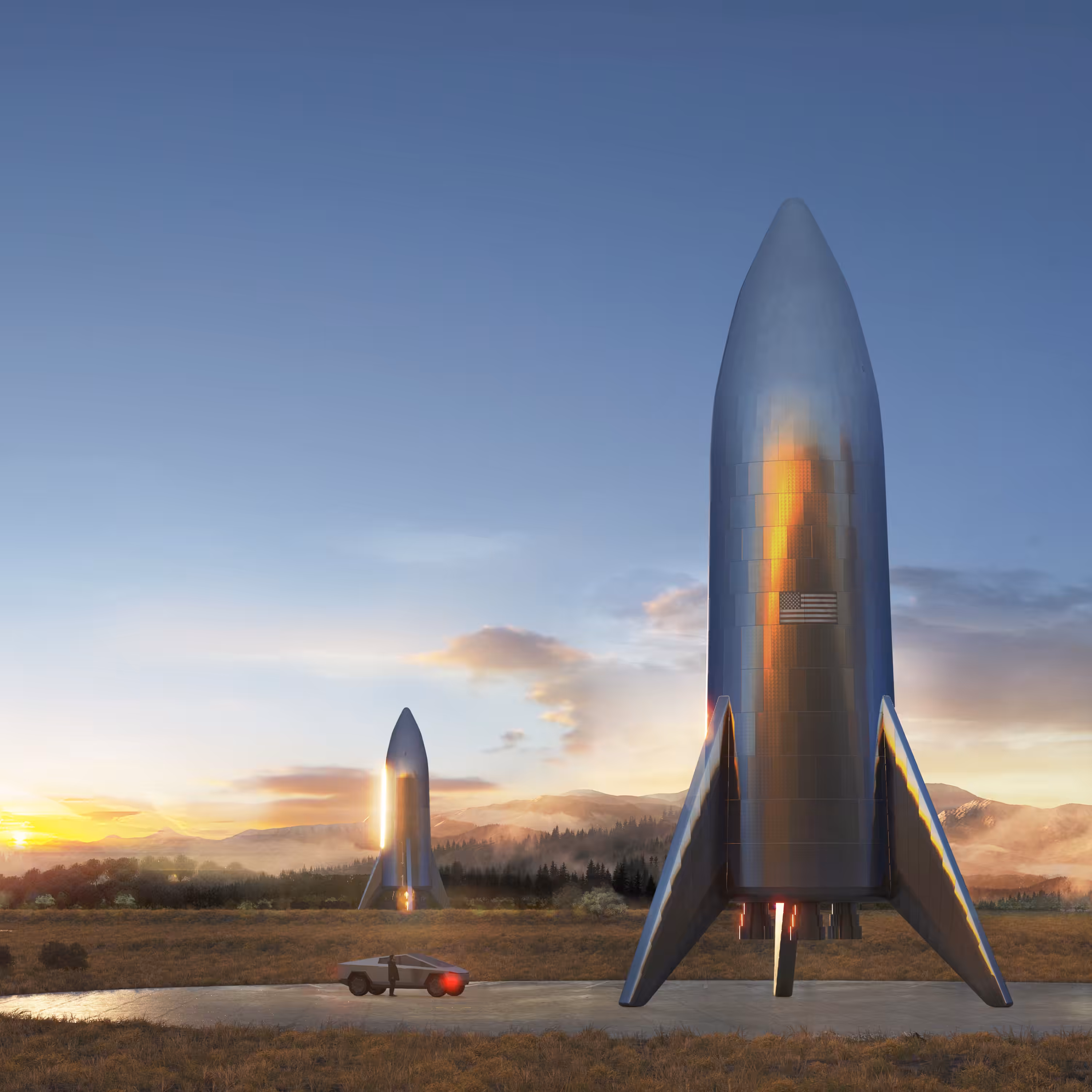 Morning, Engineer and Rocket Before Launch