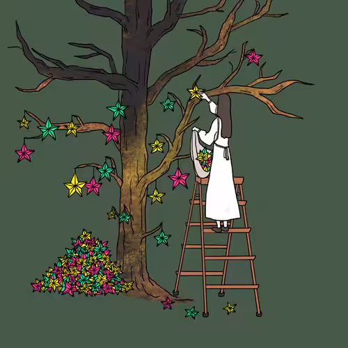 Girl hanging the stars #0010