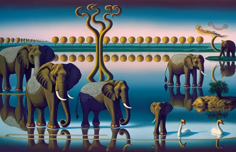 Swans Reflecting Elephants