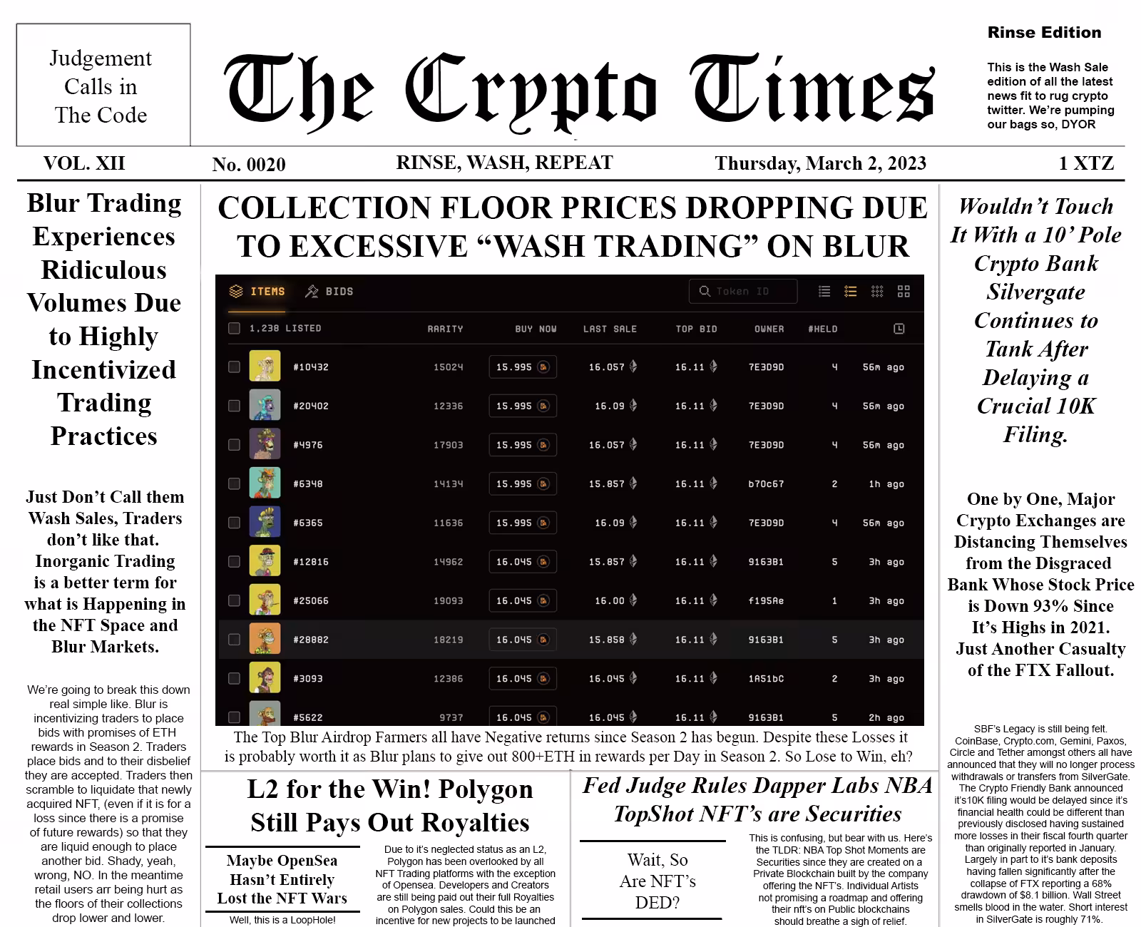 The Crypto Times 0020 - It's a Wash
