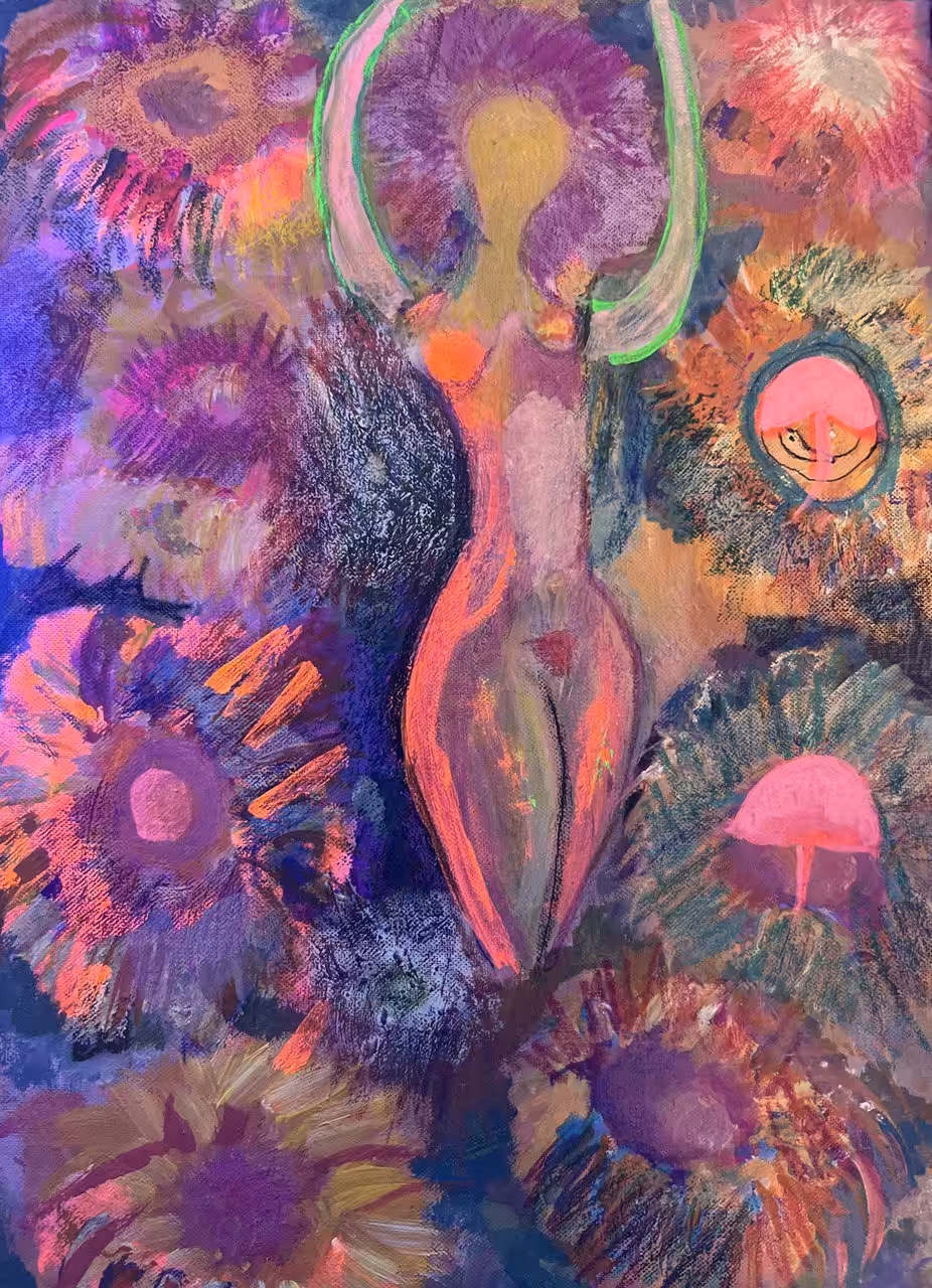 A dancing girl came from the sky with pink flowers