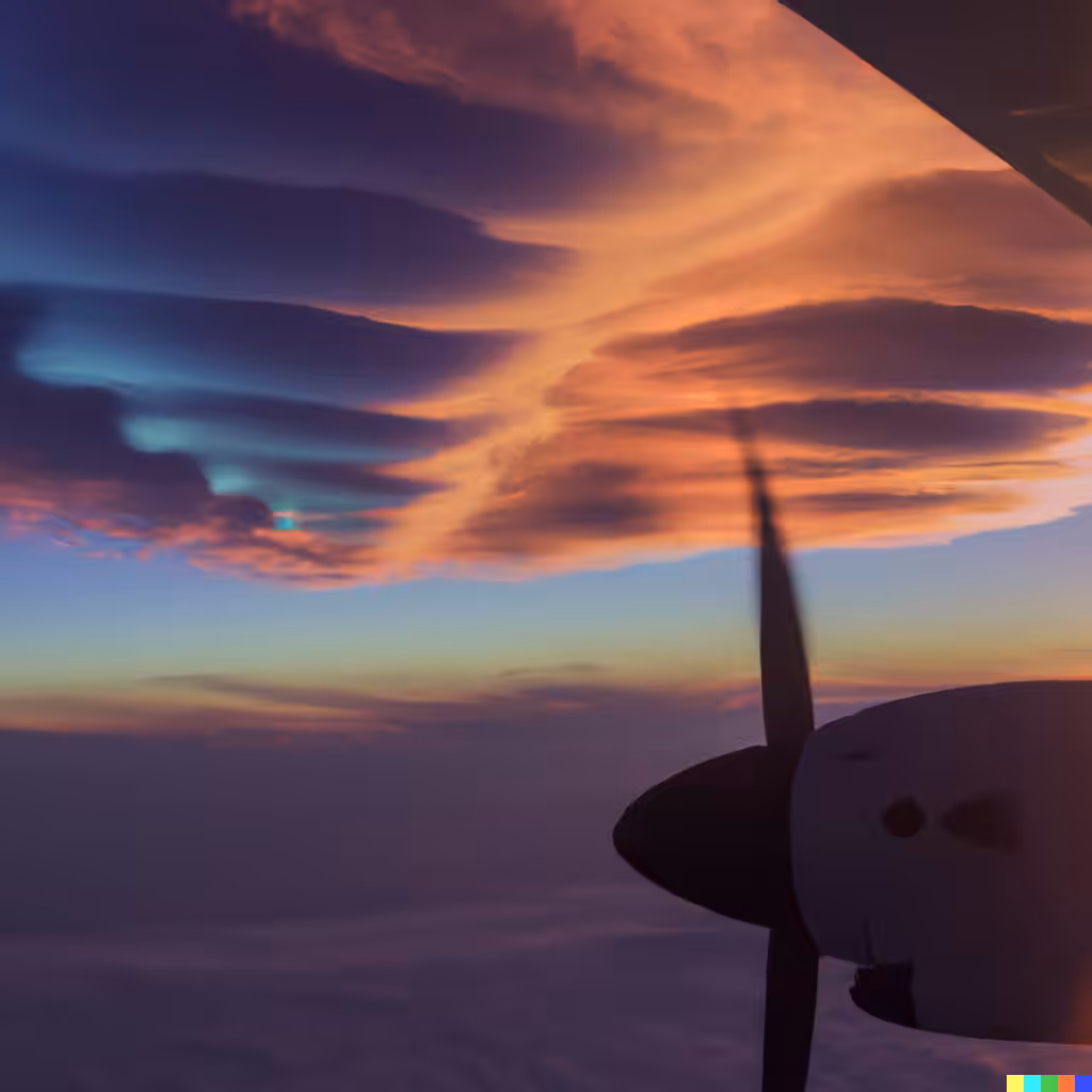 ☁️ 27 - a iridescent cirrus clouds formation as observed from C130 research aircraft at colorful sunset