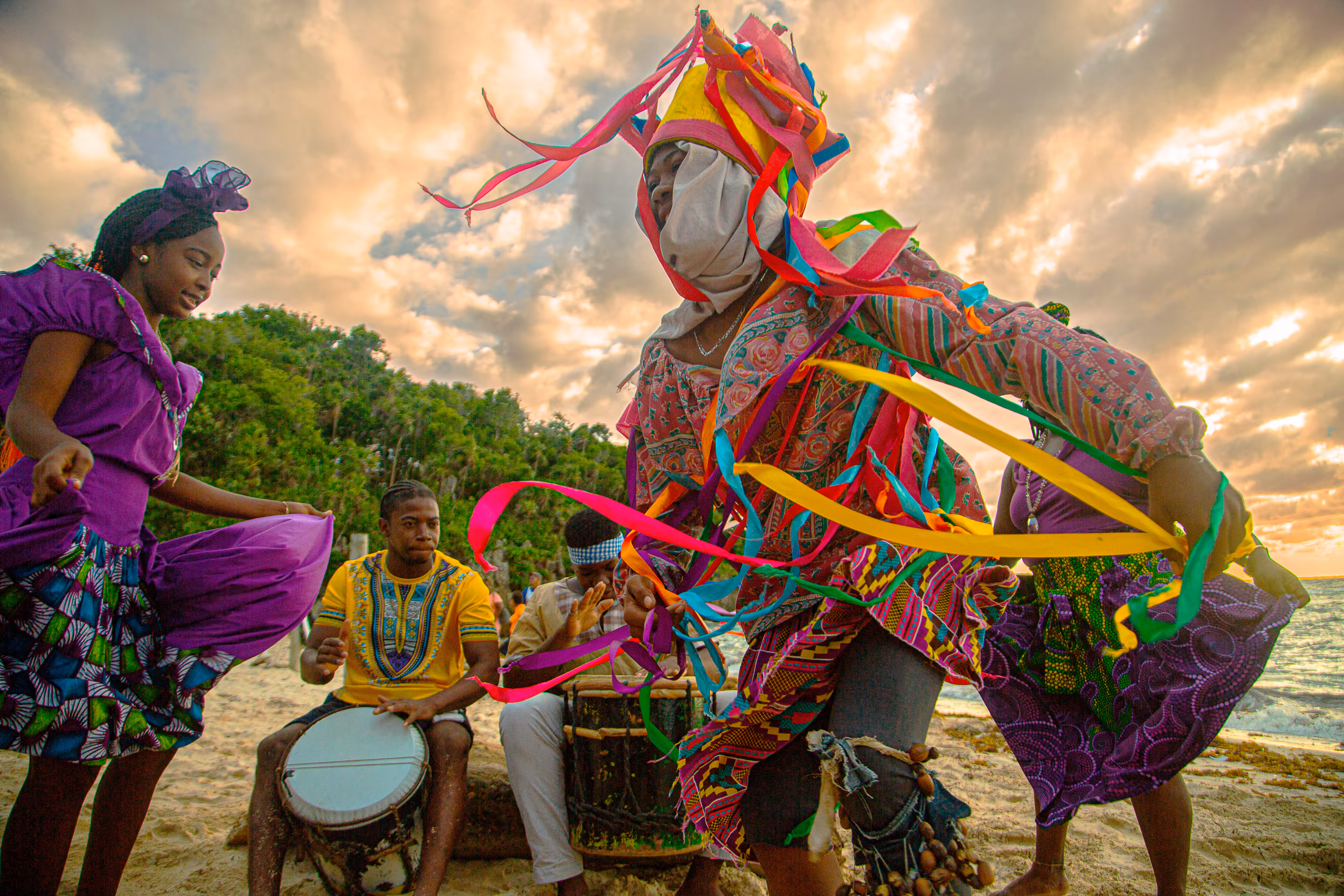 Garifuna dance, Bay Islands.  Dance of colors.