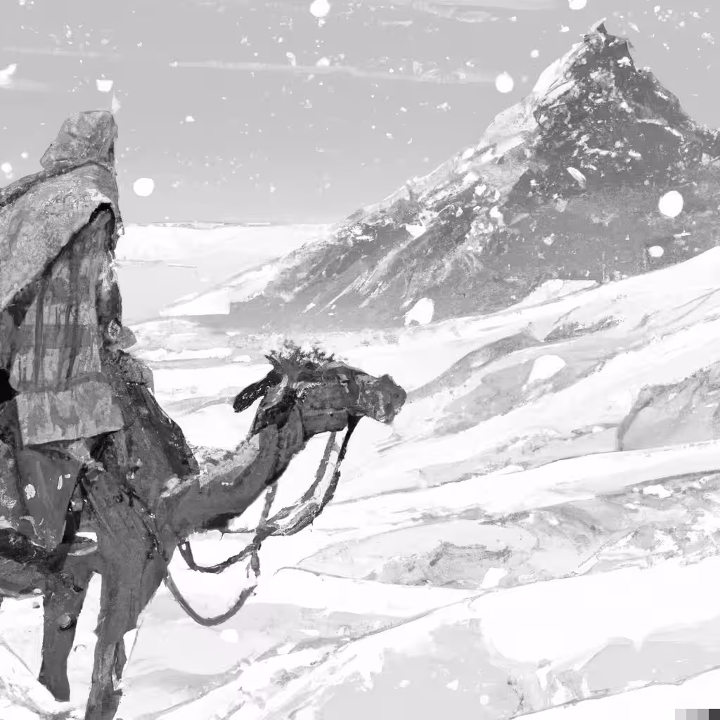 Desert Man in Snowy Mountain