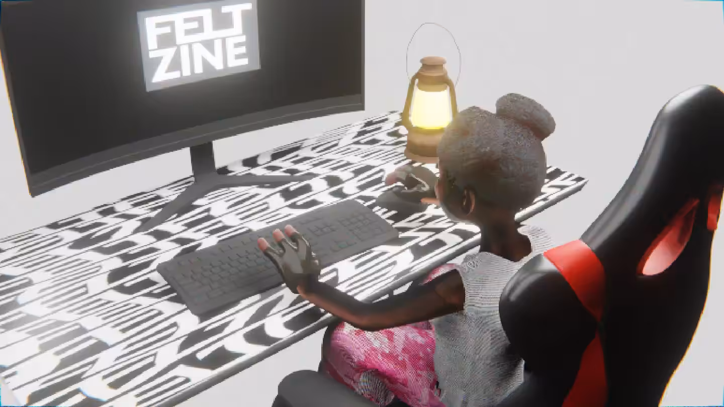 Desktop #205: The Military Brat in the Gaming Chair With a Gas Lamp and a Old School Monitor on a Pattern Table in The Void