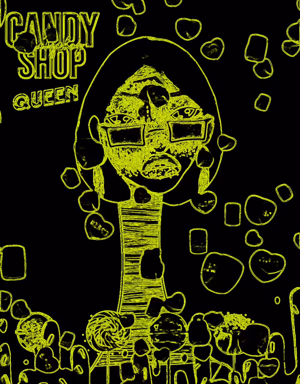 The Candy Queen Mellow Yellow  Derivative of The Long Neckie Lady #1834