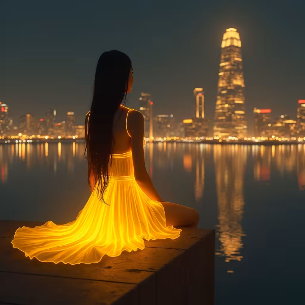 Happy Land : Her yellow dress ,the endless blue 💛