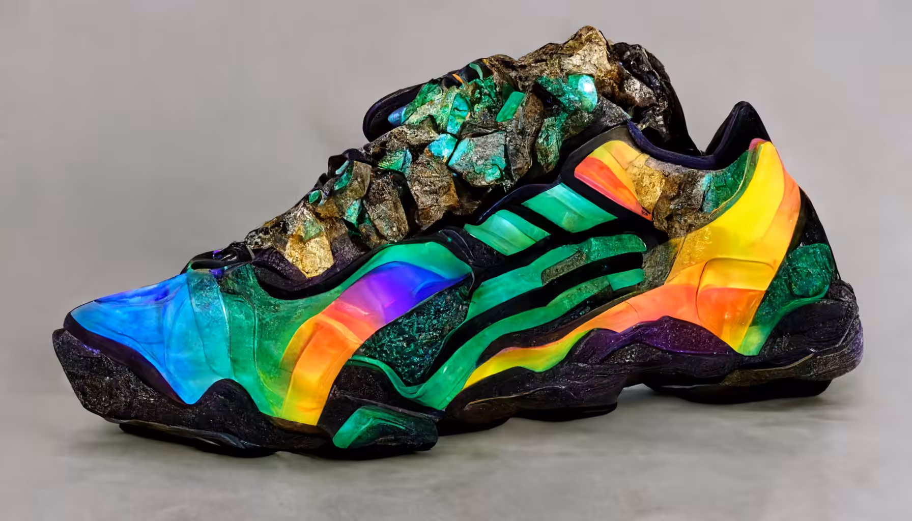 Sneaker Sculpture with Emerald, Stones, and bits of Rainbow 