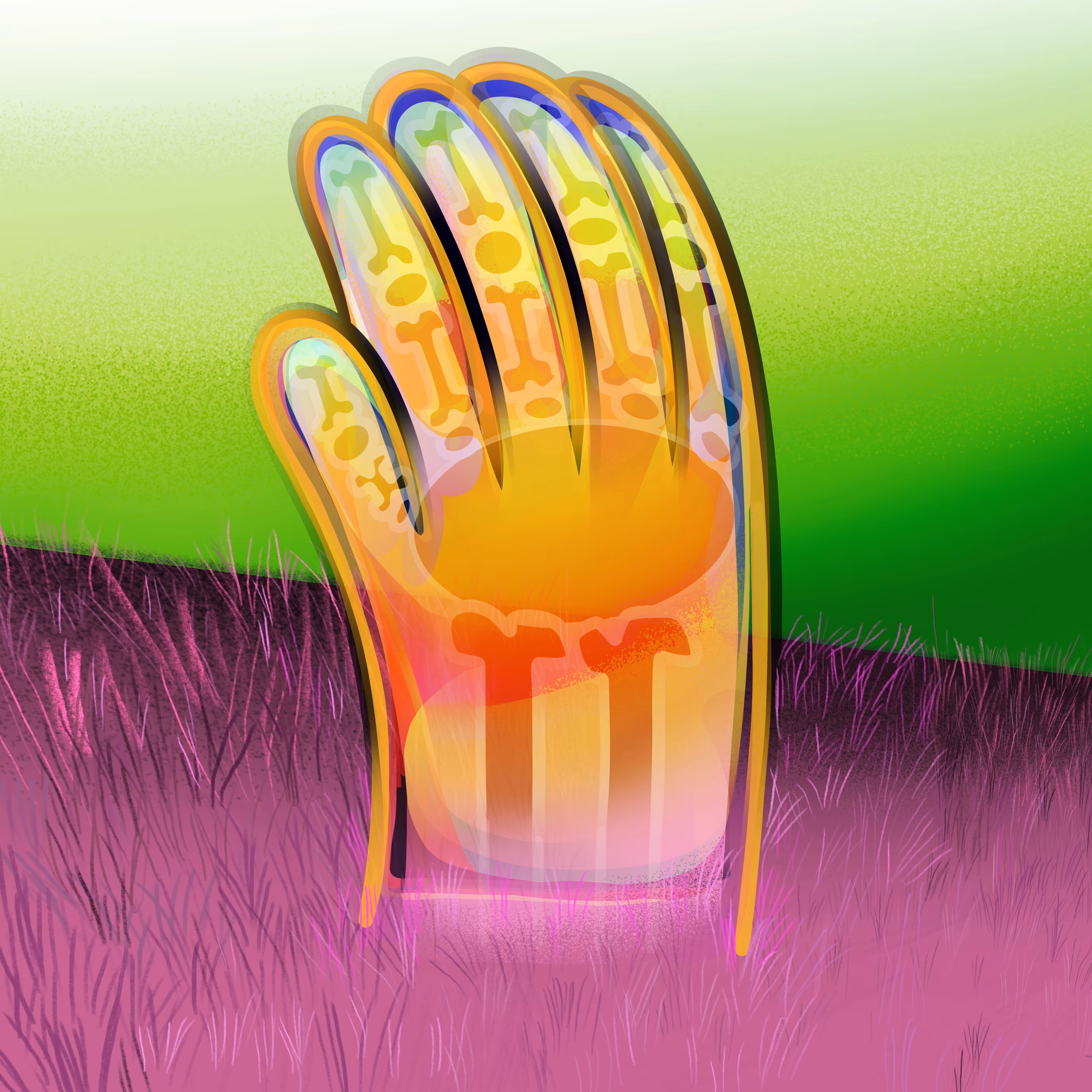 ORANGE HAND, GREEN BACKGROUND