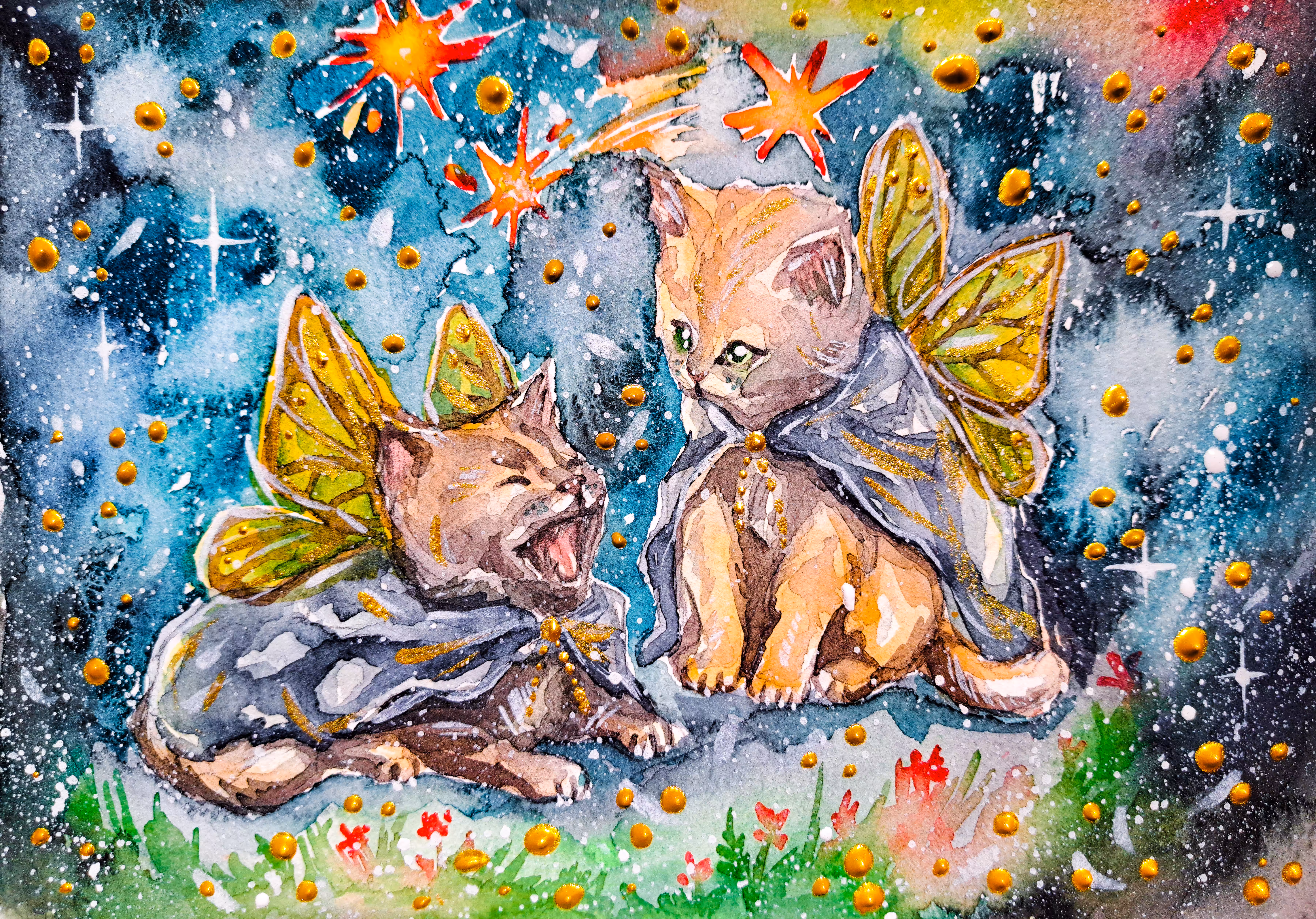 Watercolor art & portraits : «𝐓𝐰𝐨 𝐥𝐢𝐭𝐭𝐥𝐞 𝐡𝐞𝐚𝐫𝐭𝐬»