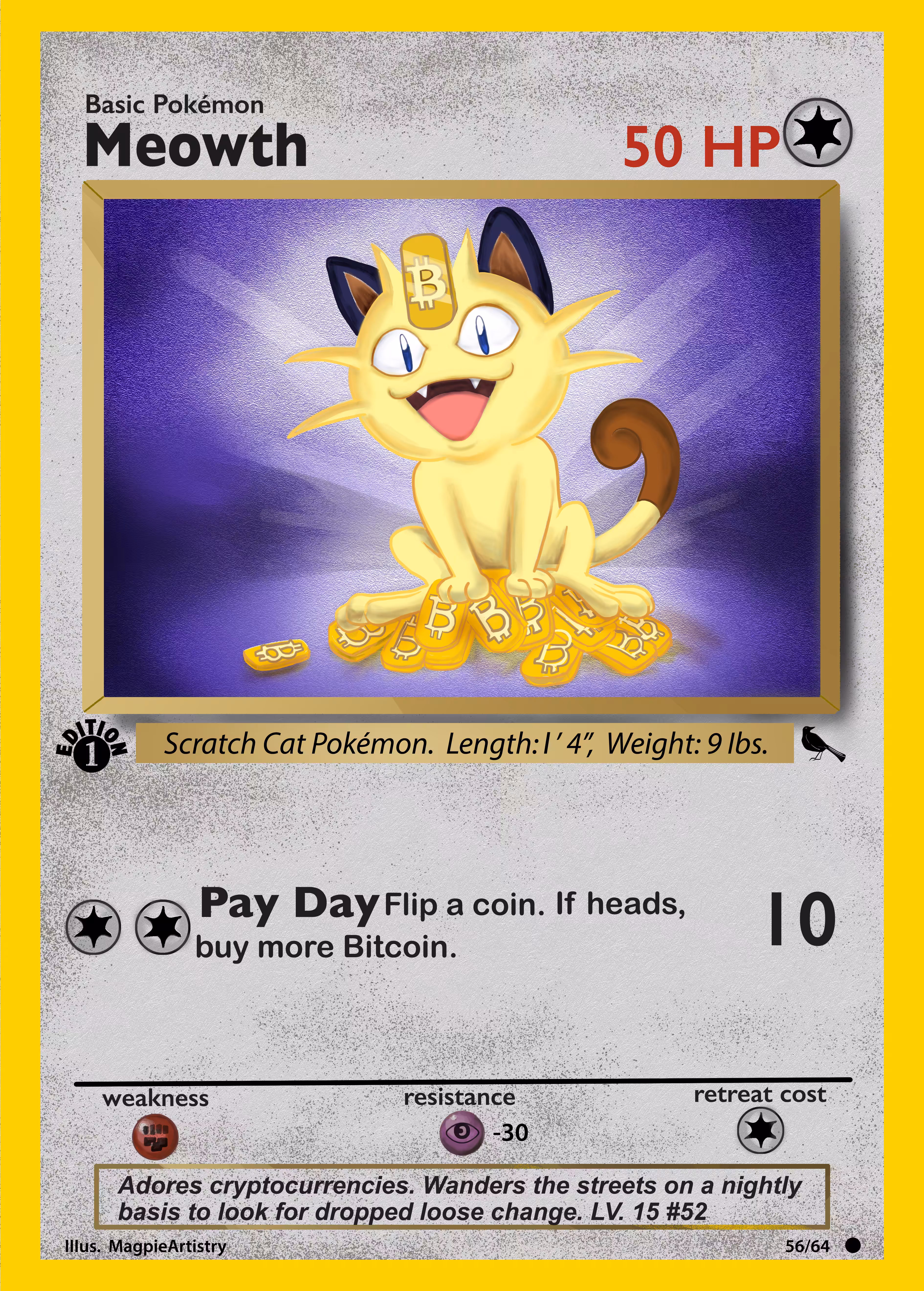 1st Edition Bitcoin Meowth -- CryptoMon Series