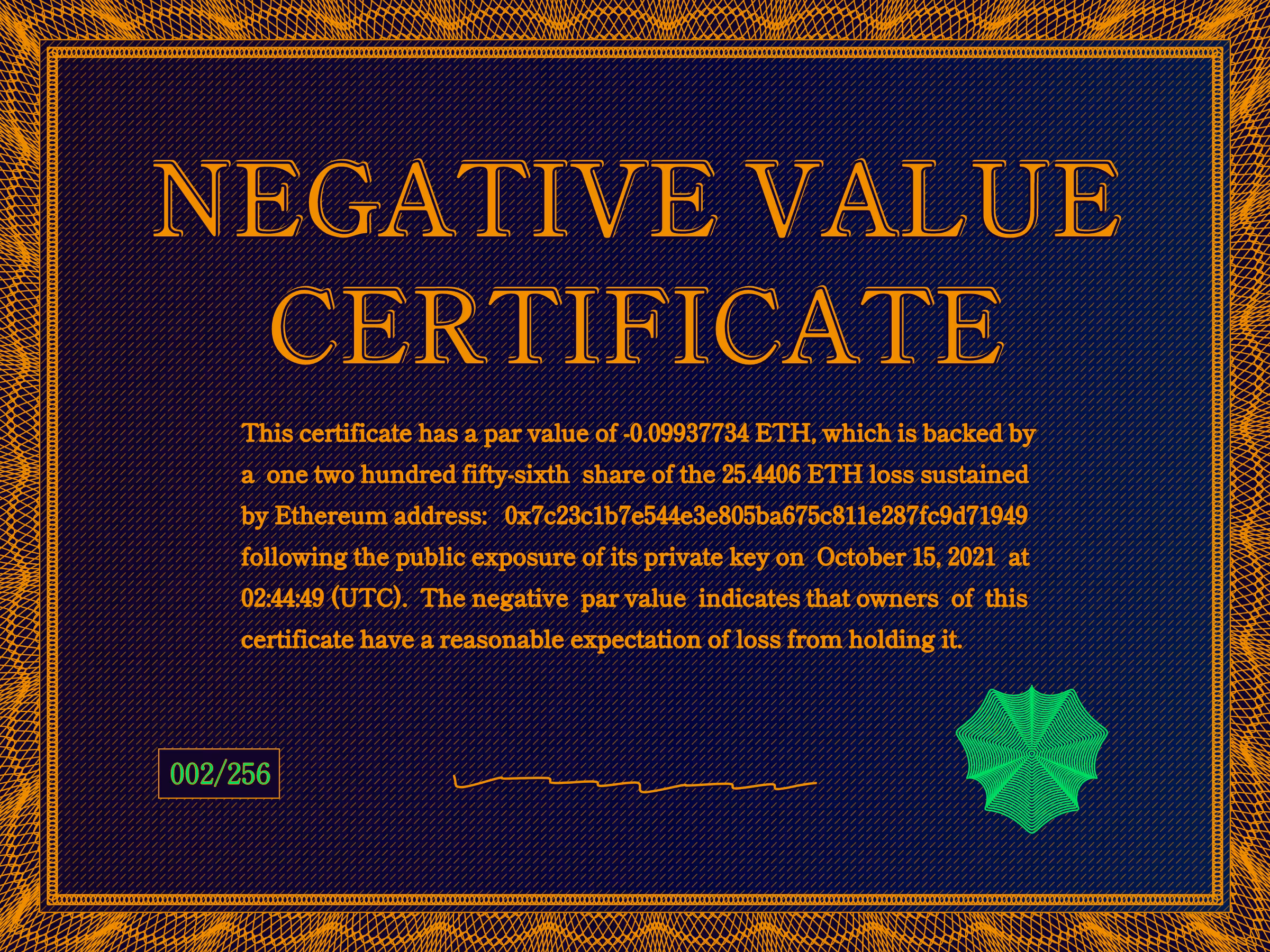 NegativeValueCertificates: Negative Value Certificate #2 of 256