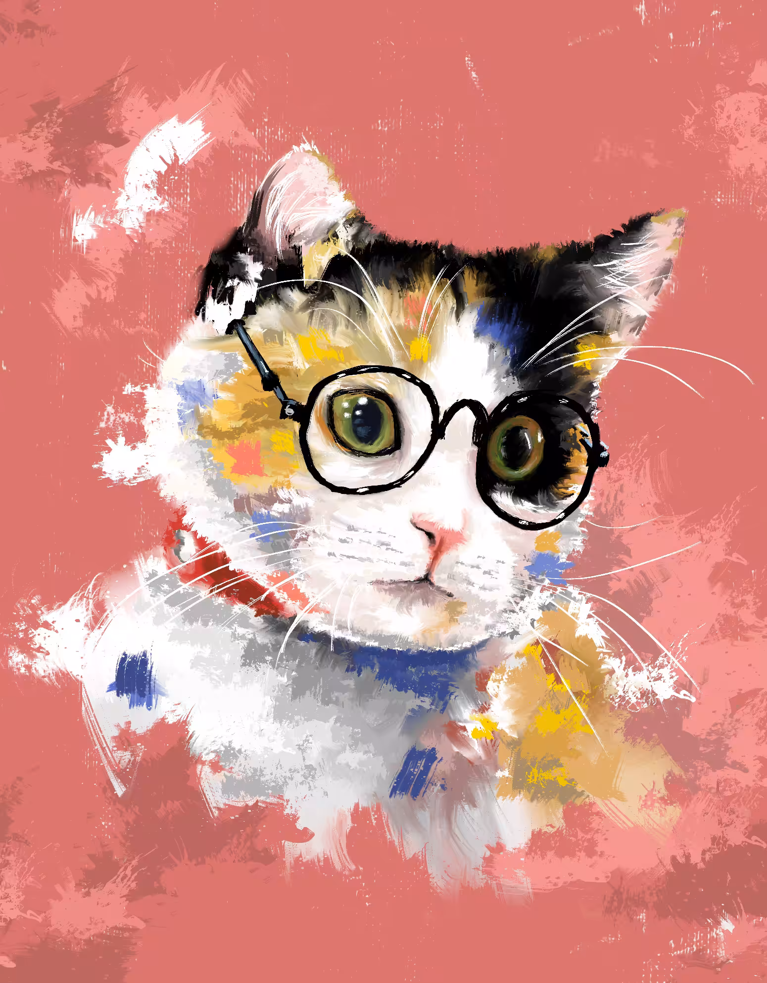 The calico cat with glasses! 