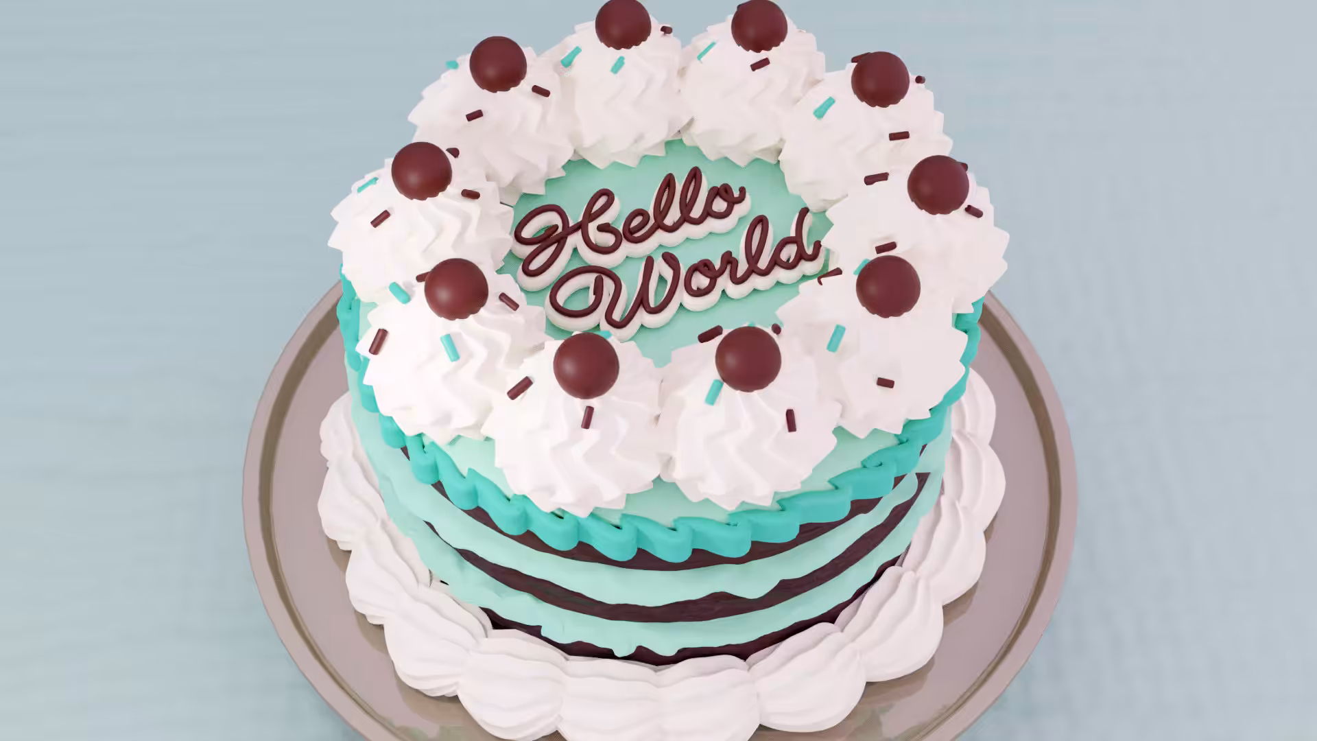 Chocolate mint "Hello World" cake
