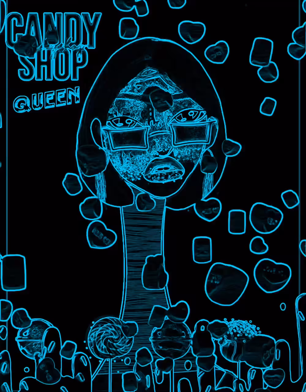  The Candy Queen Electric Blue Color Derivative of The Long Neckie Lady #1834