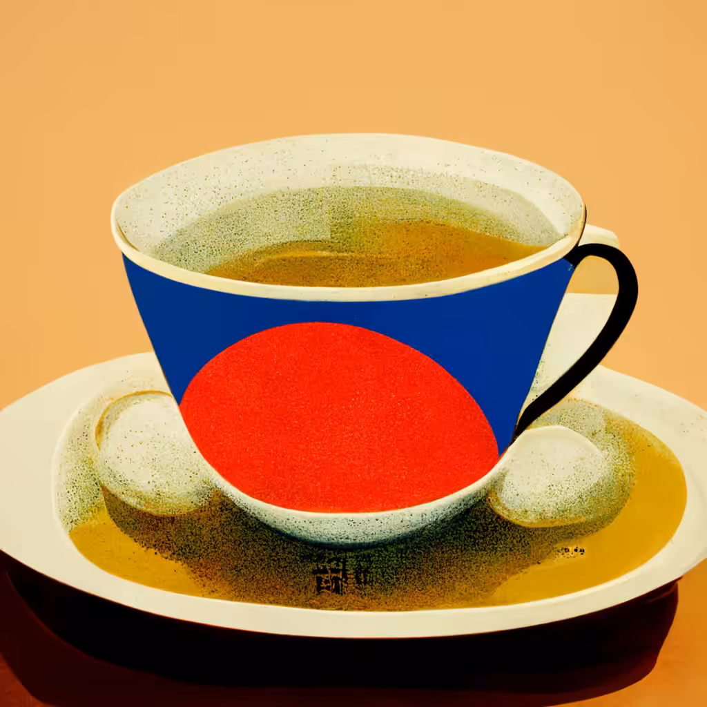 a cup of tea served with mochi (もち)