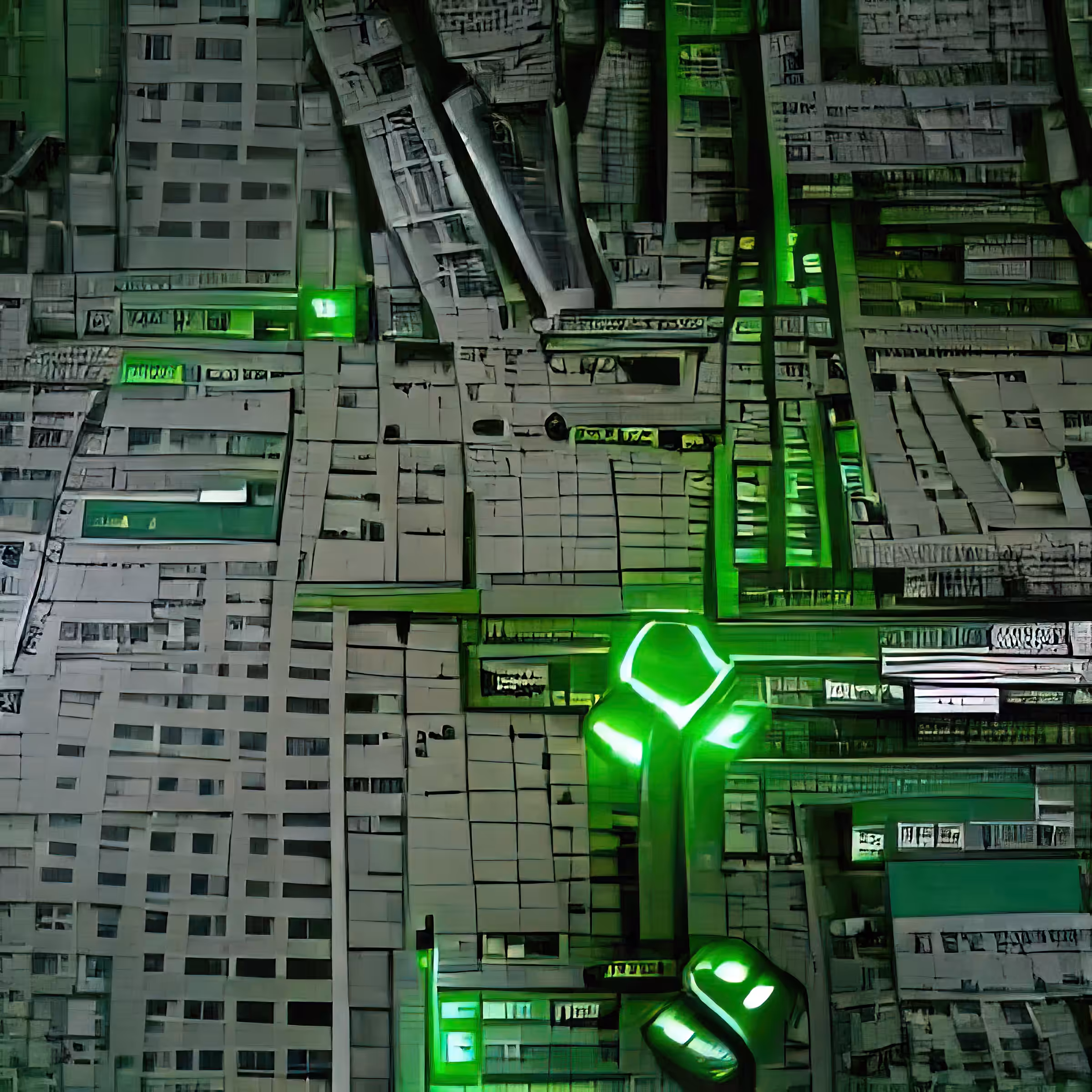 streets of cyberpunk city green light ZQzK35g12P6eqFuGM7Ly