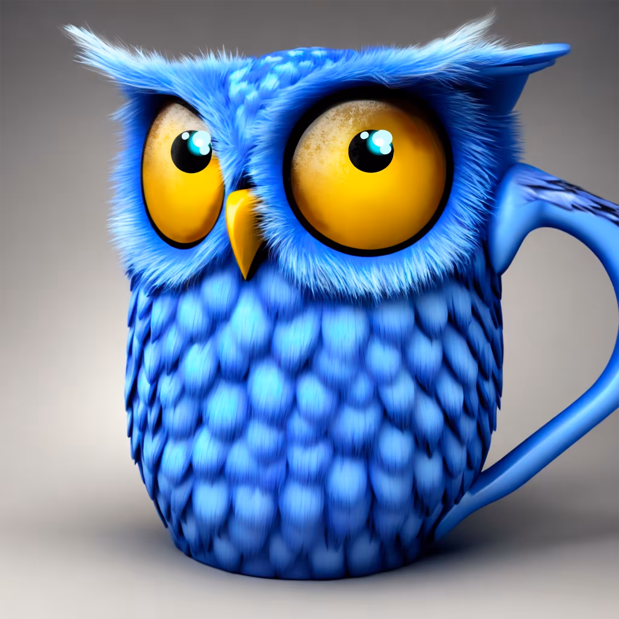 Owl mug furry blue