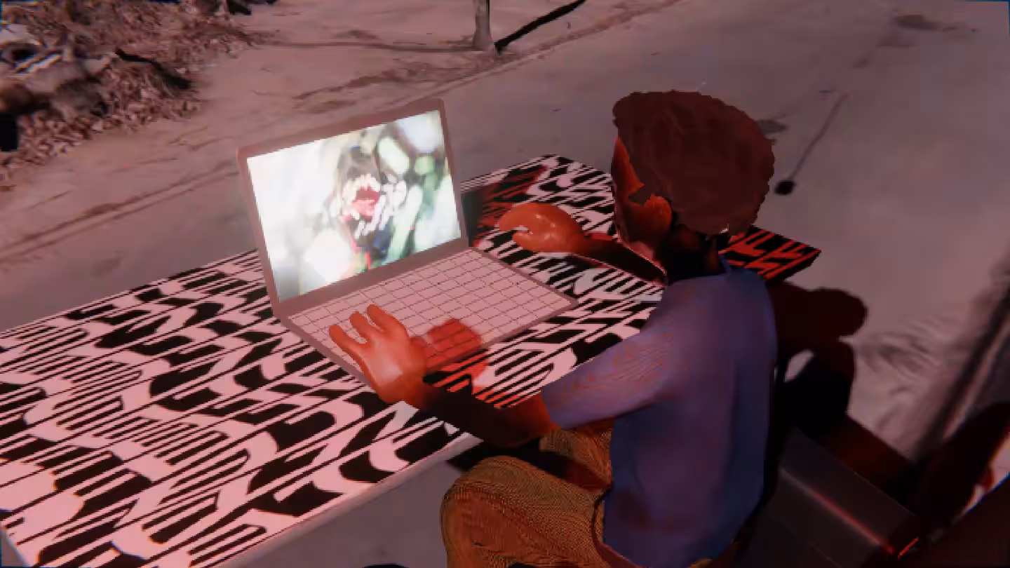 Desktop #269: The Developer in the Eames Chair With a Hanging Light and a Algo Lite Macbook on a Pattern Table in Conflict