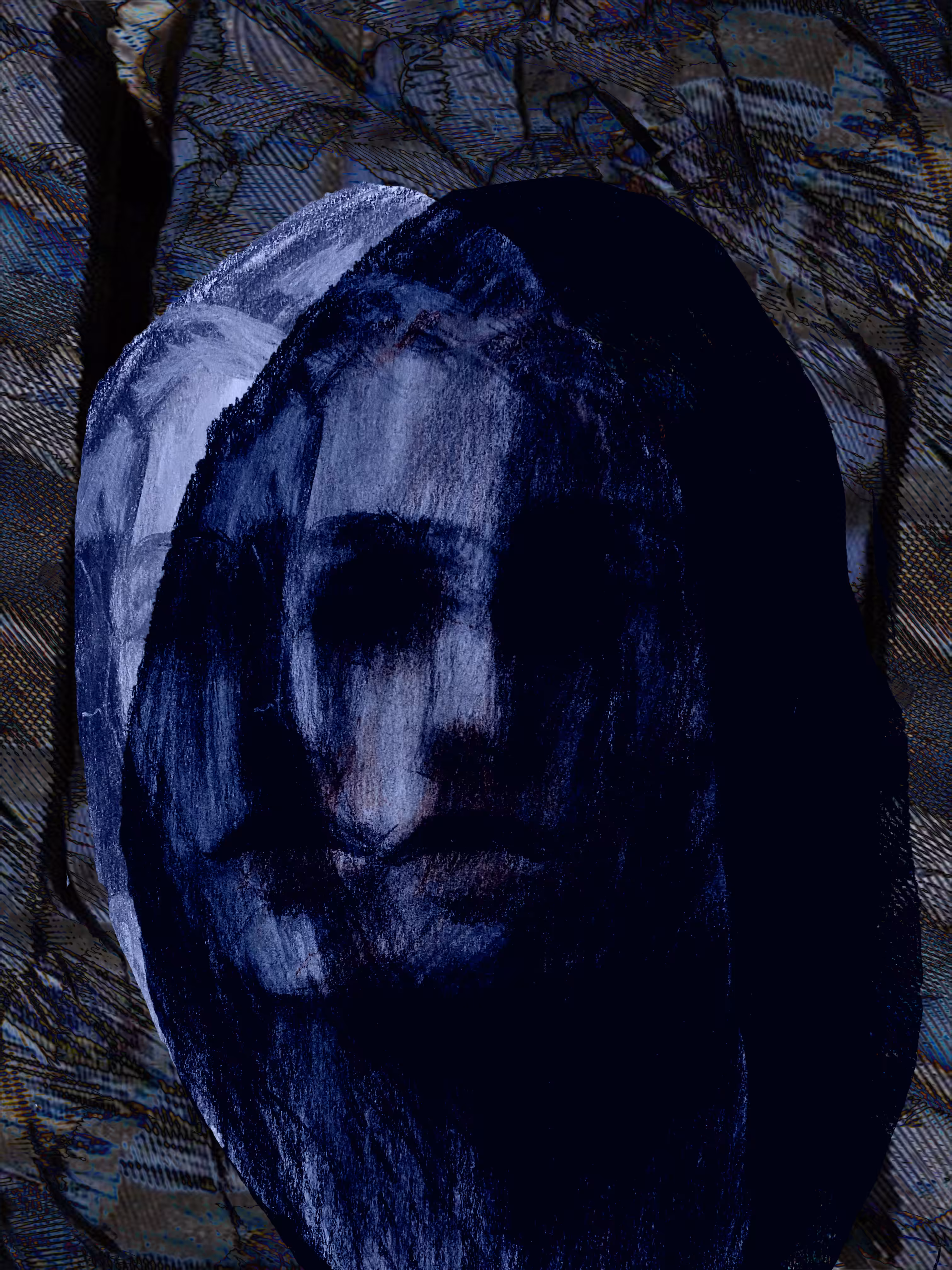 Portrait with Blue Jay Feathers