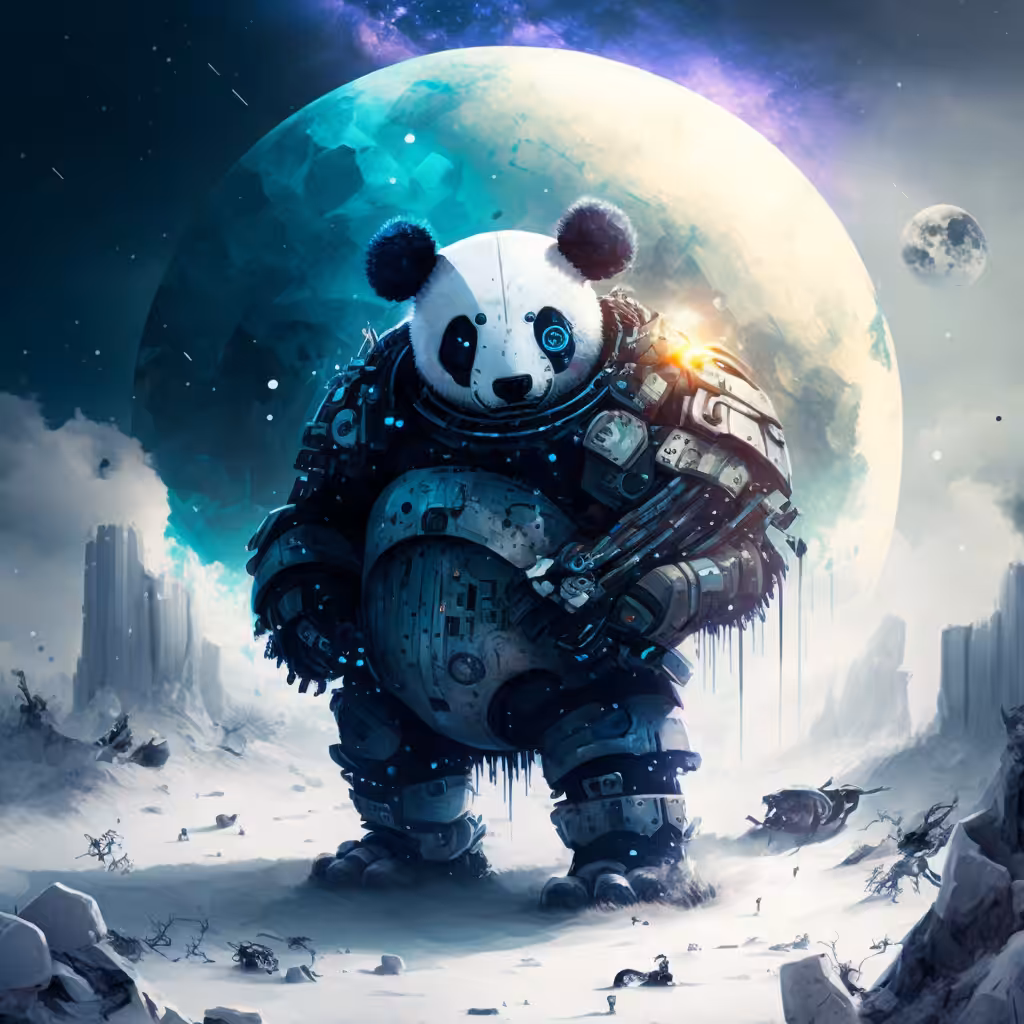 Huge panda exploring new worlds
