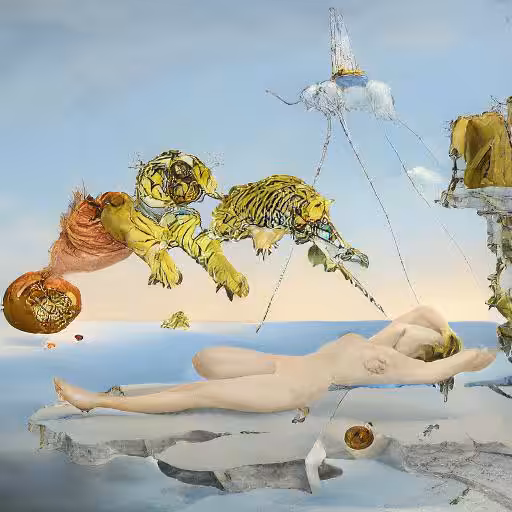 Reinterpretation of "Dream Caused by the Flight of a Bee around a Pomegranate a Second before Waking" #001