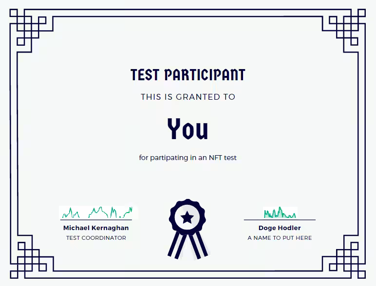 Test Participant Appreciation Certificate with Signature