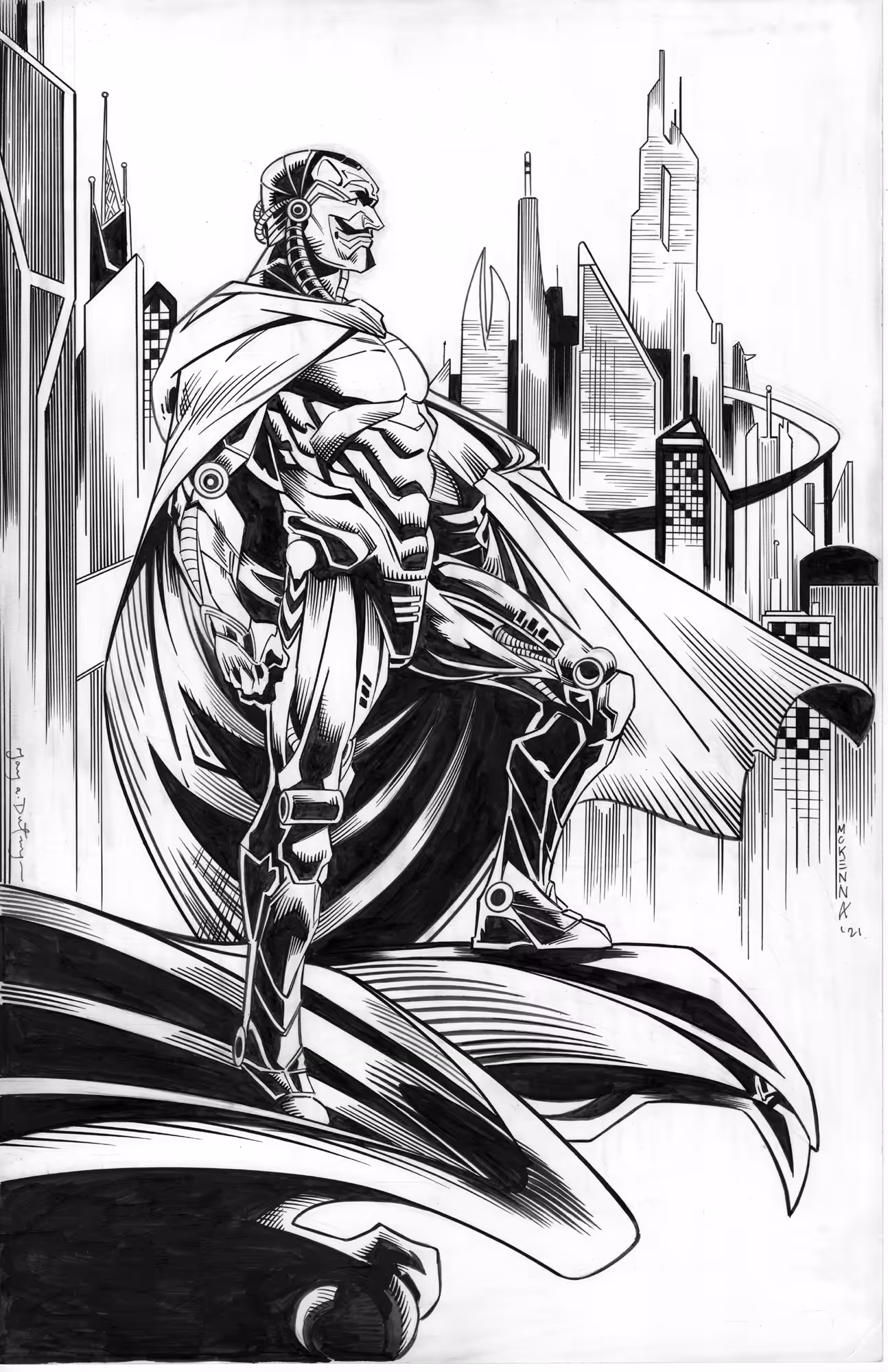 SATOSH1 and the citadel skyline (original drawing)