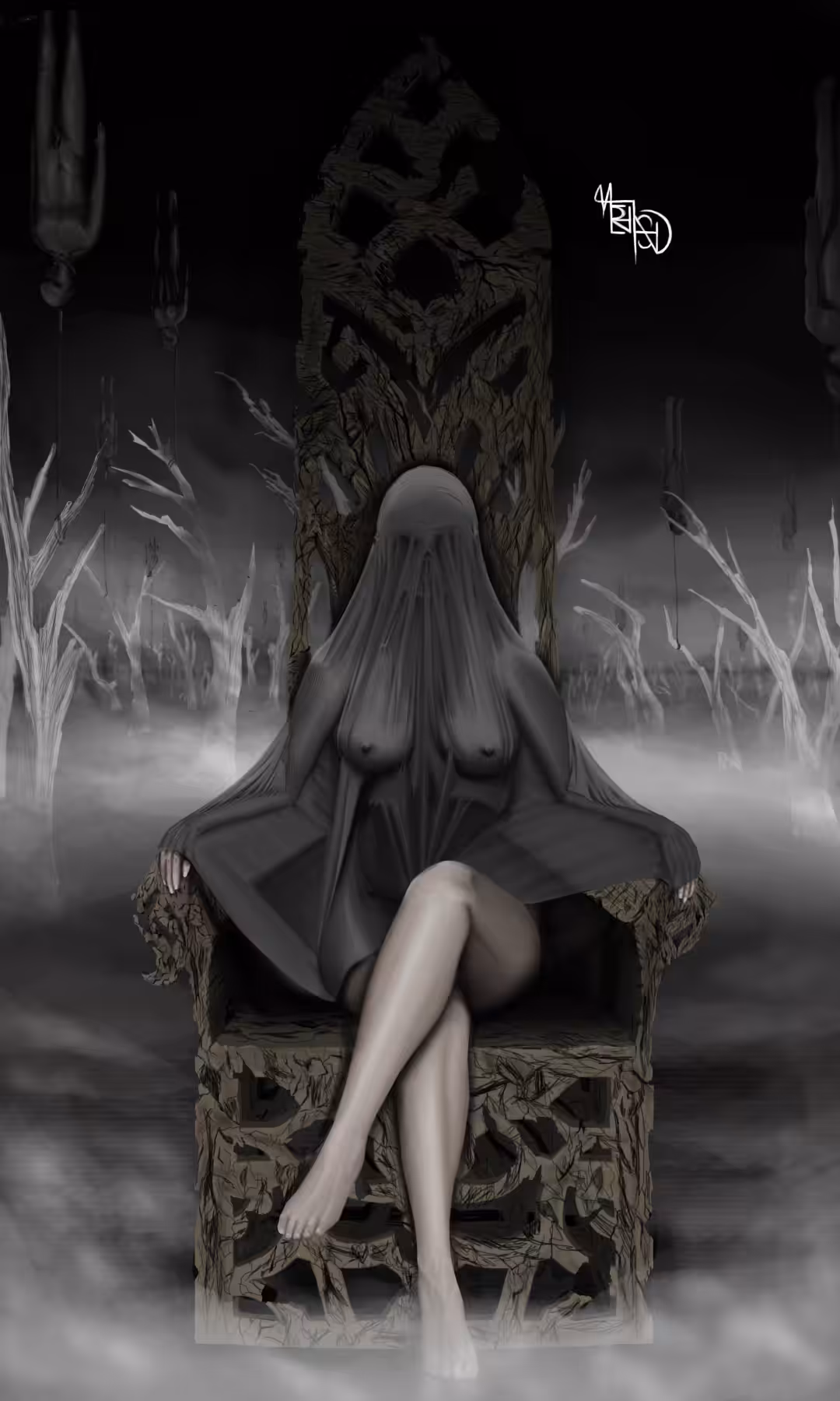 Woman in mist