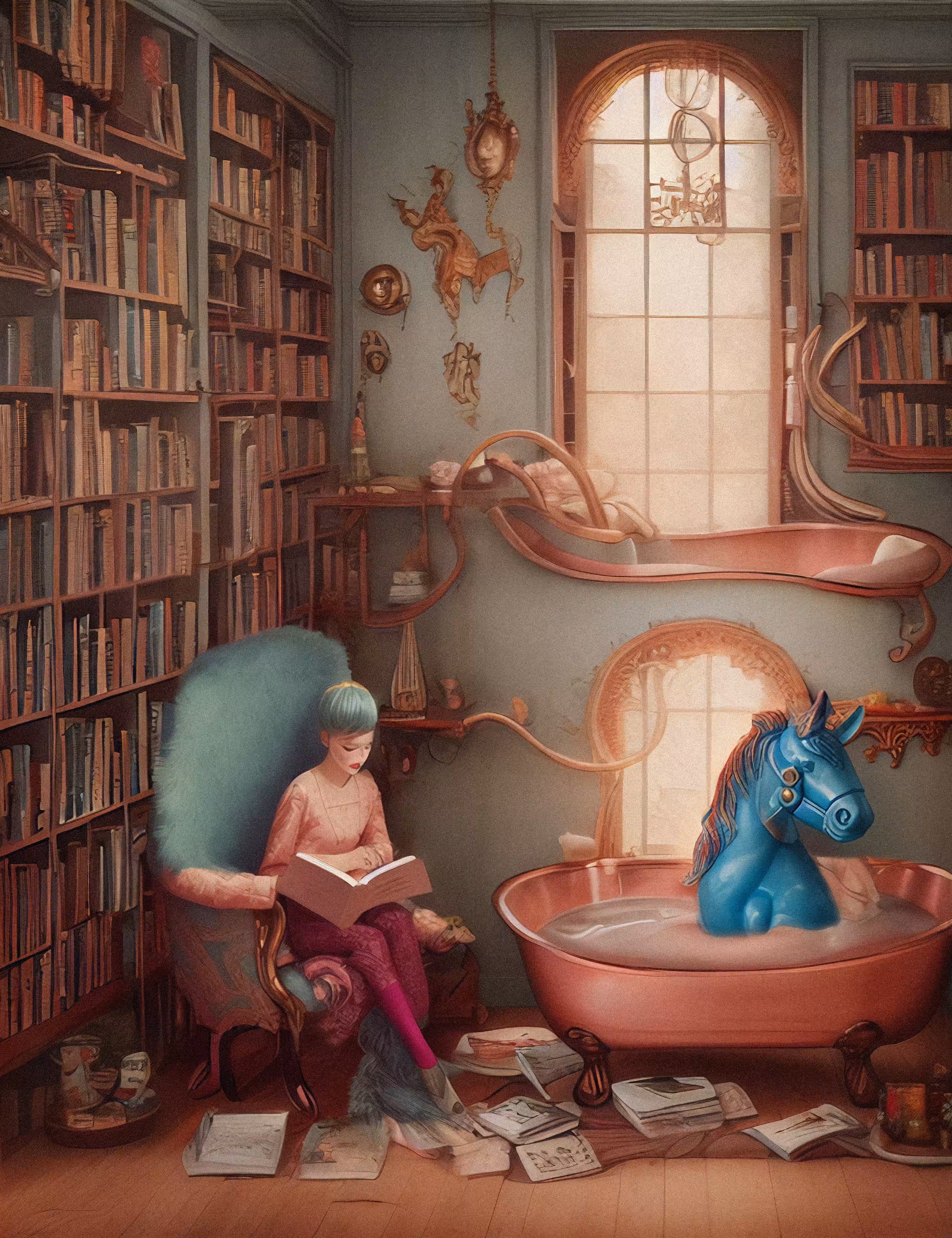 Bathing of a blue horse