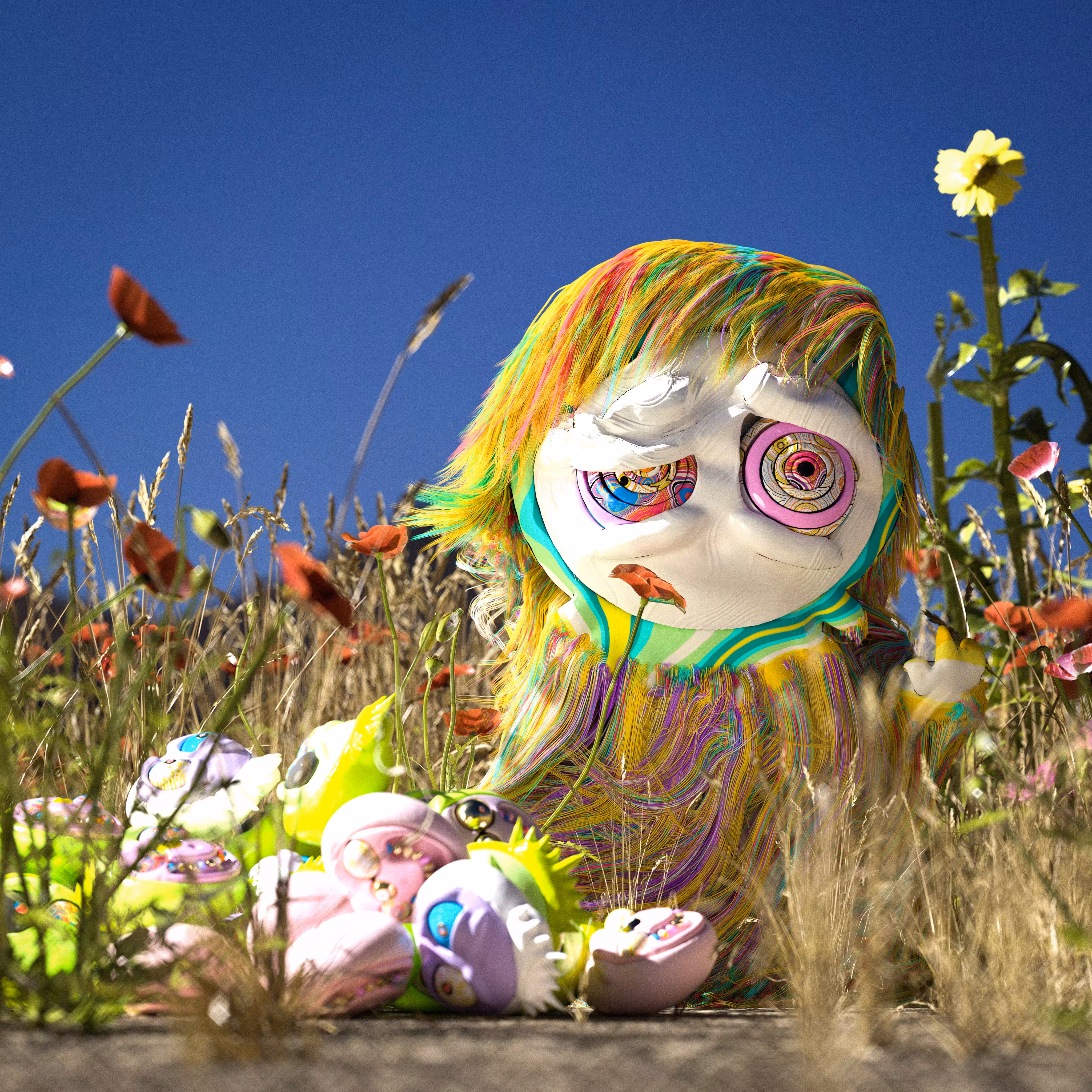 A field of wheat, flowers and fallen Dotz