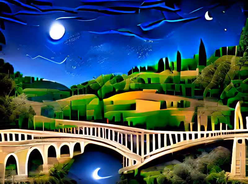Abraham's First Works: A bridge under moonlight in Tuscany