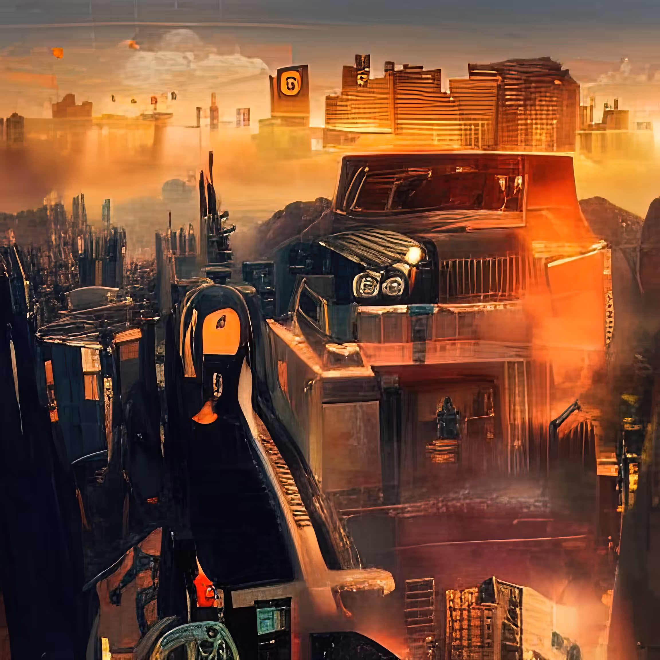 cyberpunk city panorama sunset 166808447