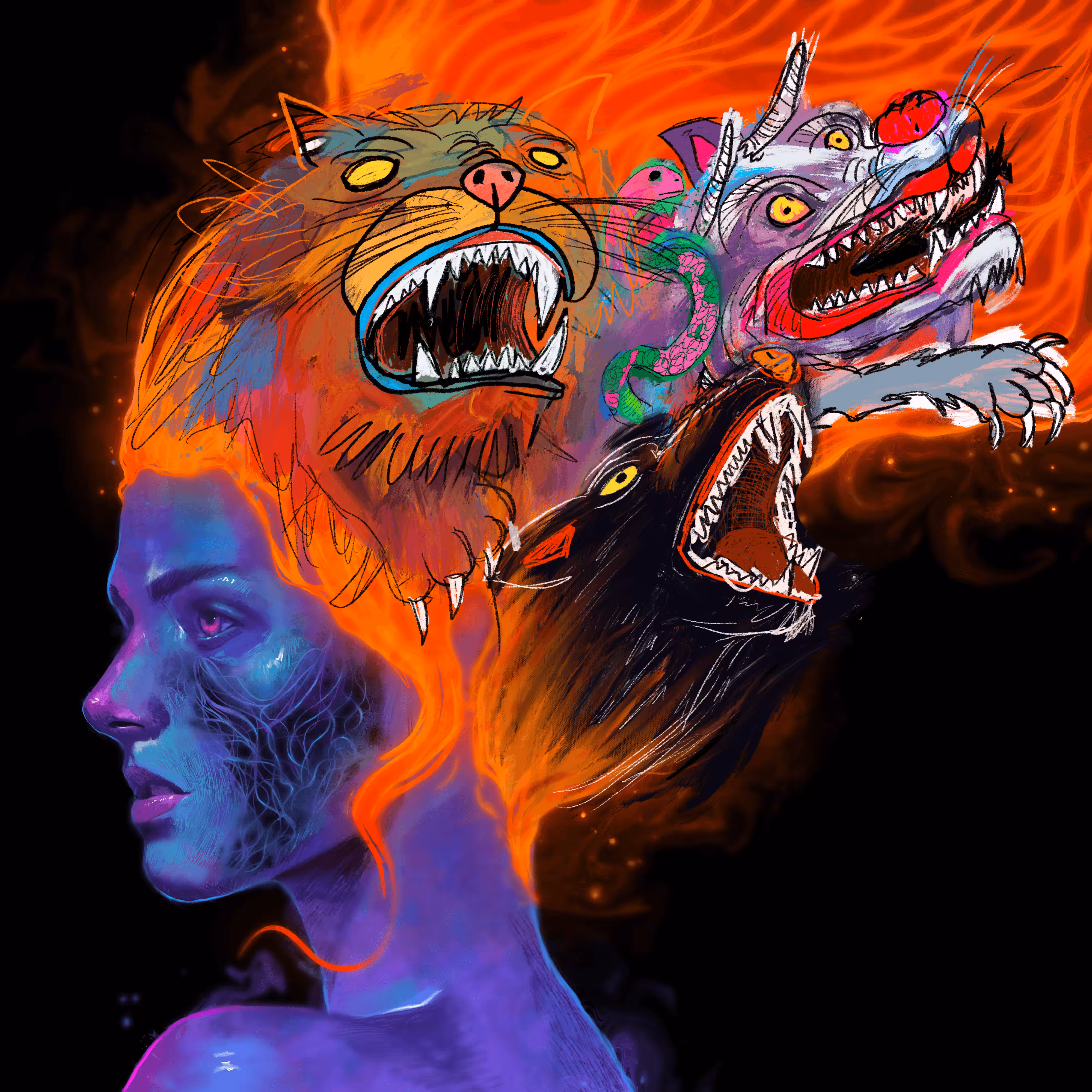 #82 Lion, wolf, magic dragon and snake - collab with Marcello Castellani