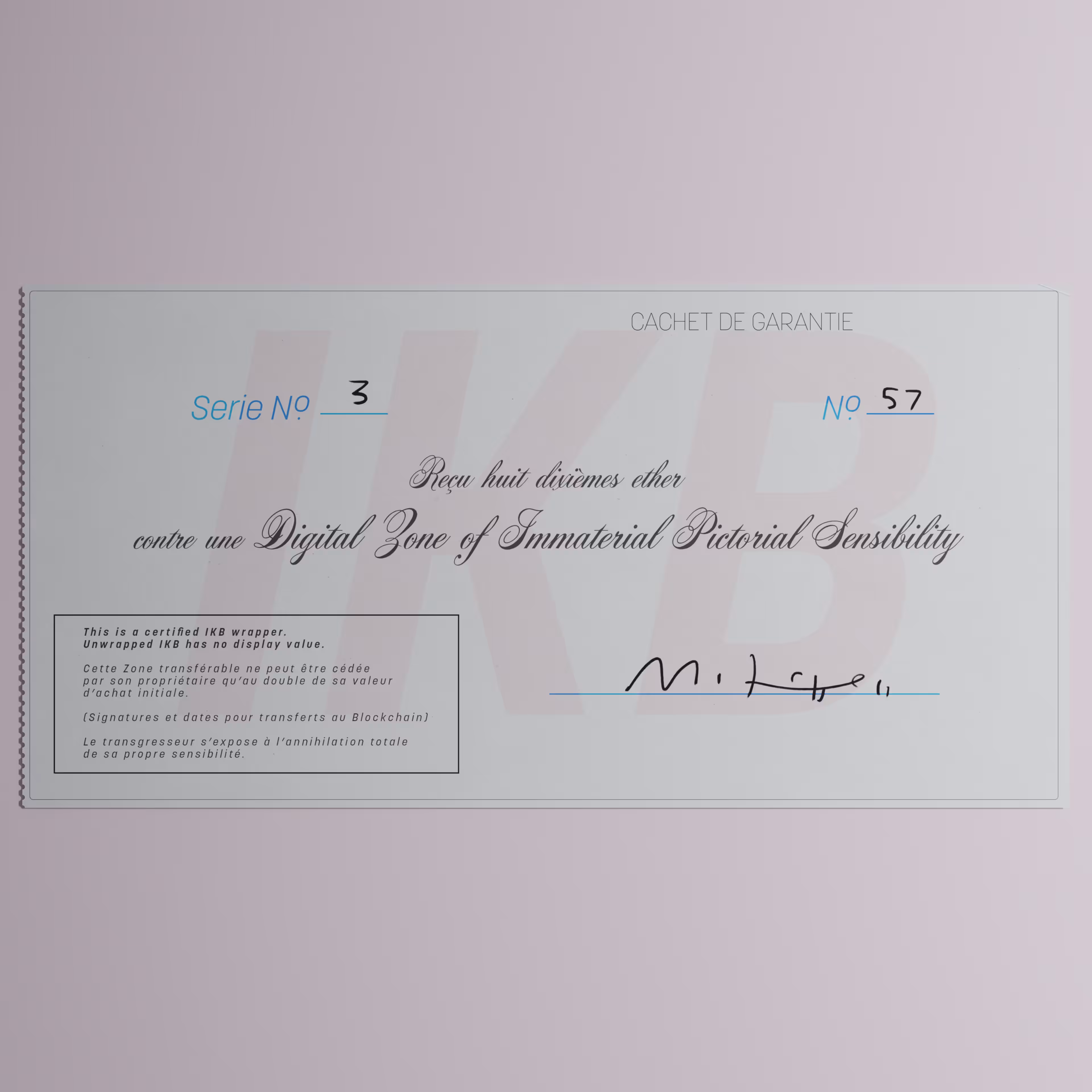 Digital Zone of Immaterial Pictorial Sensibility, Series 3, Edition 57. (Wrapped)