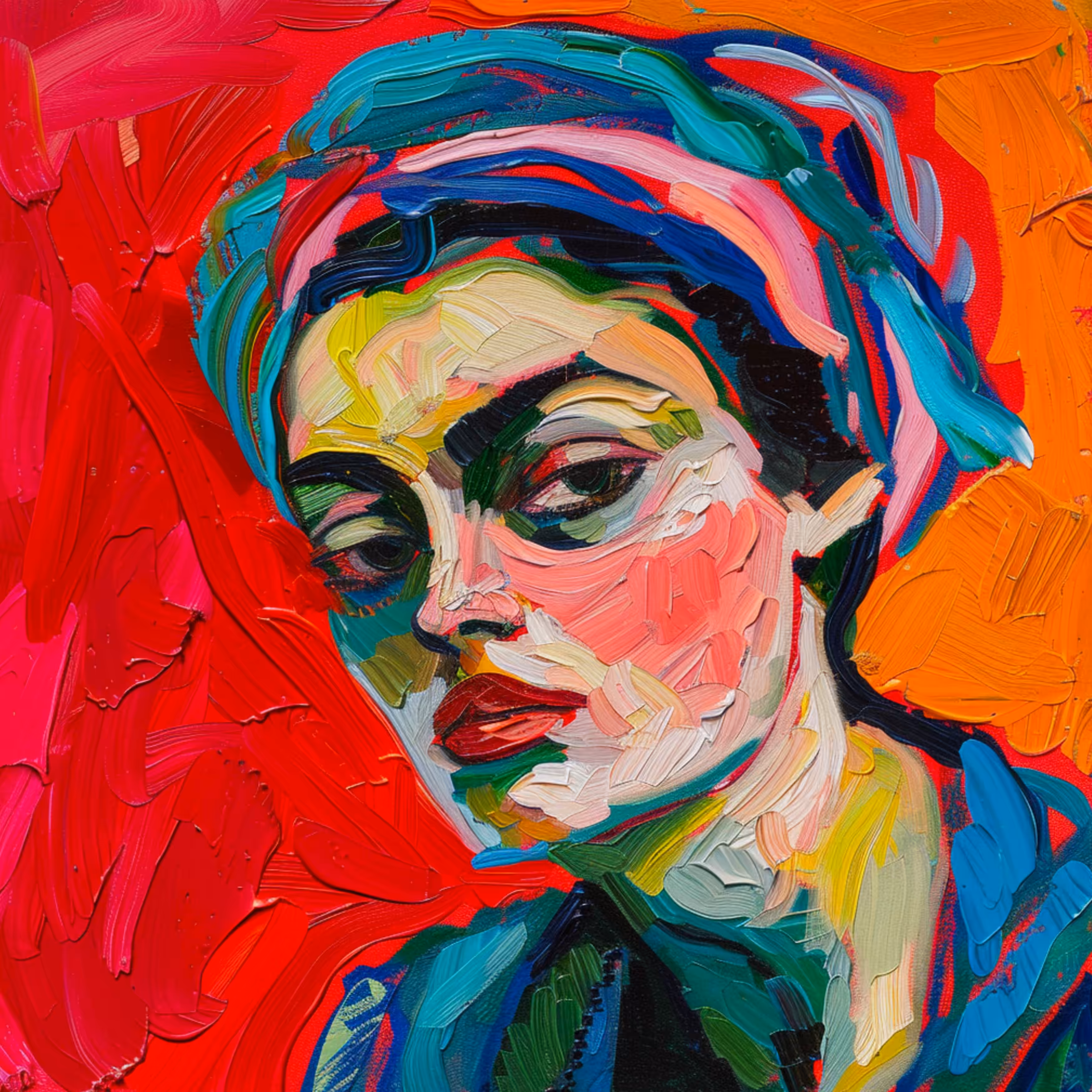 Red, blue and orange