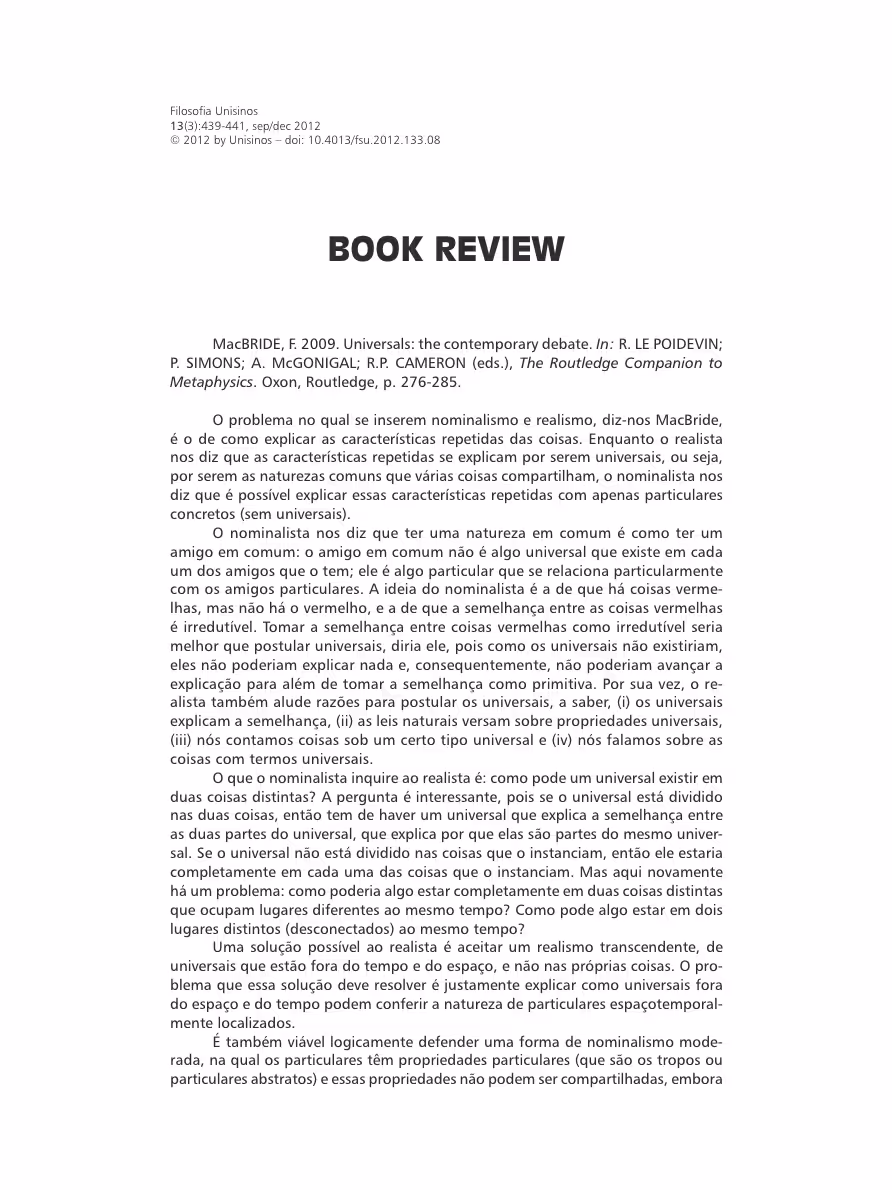 RODRIGOCID: Resenha - Universals - the contemporary debate, por Fraser MacBride - Filosofia Unisinos