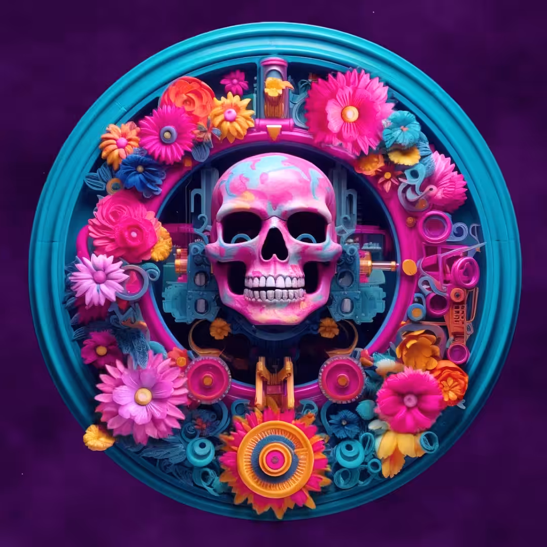 Vaporwave Clock Skull