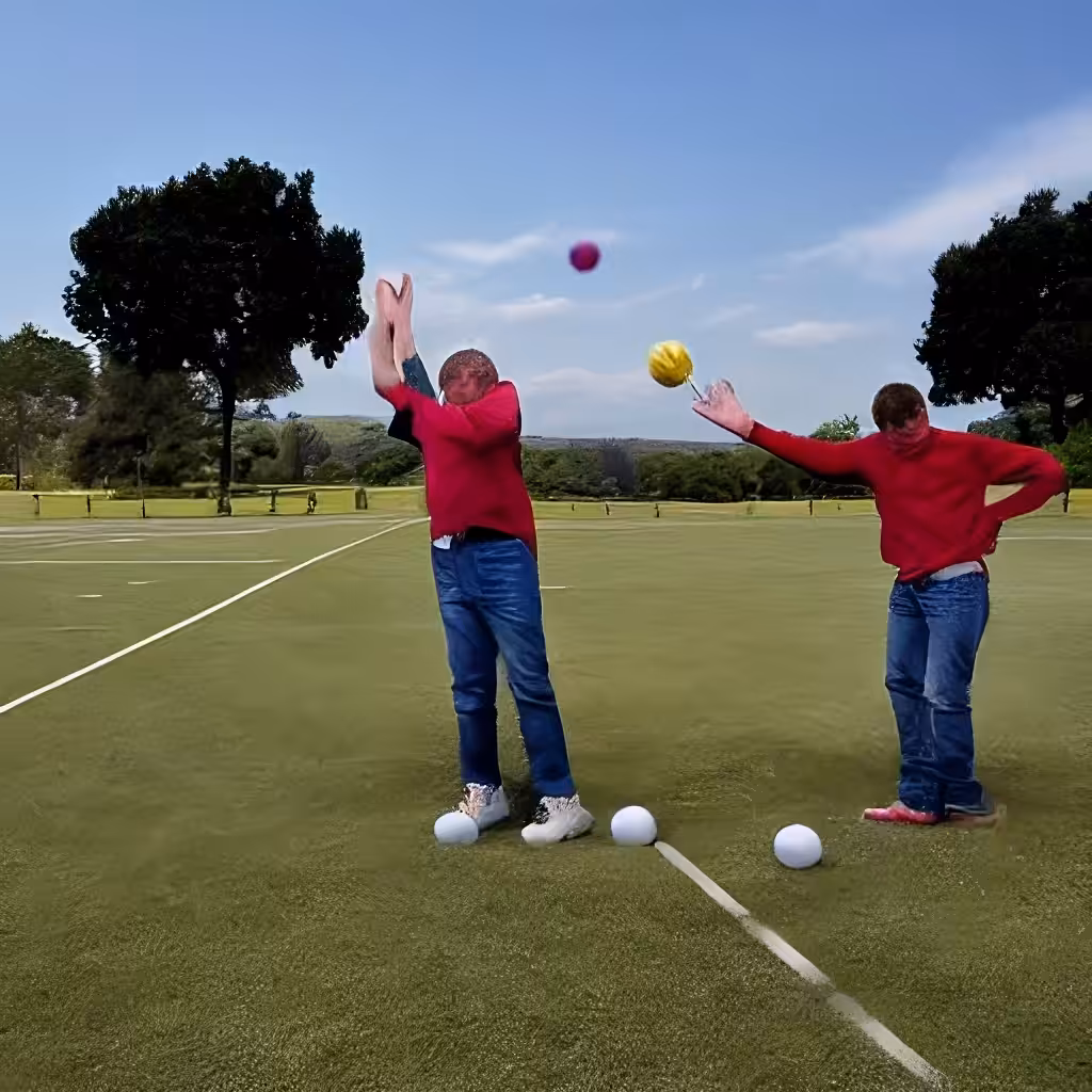 "three balls thrown in the air to get a straight line" attempt #16