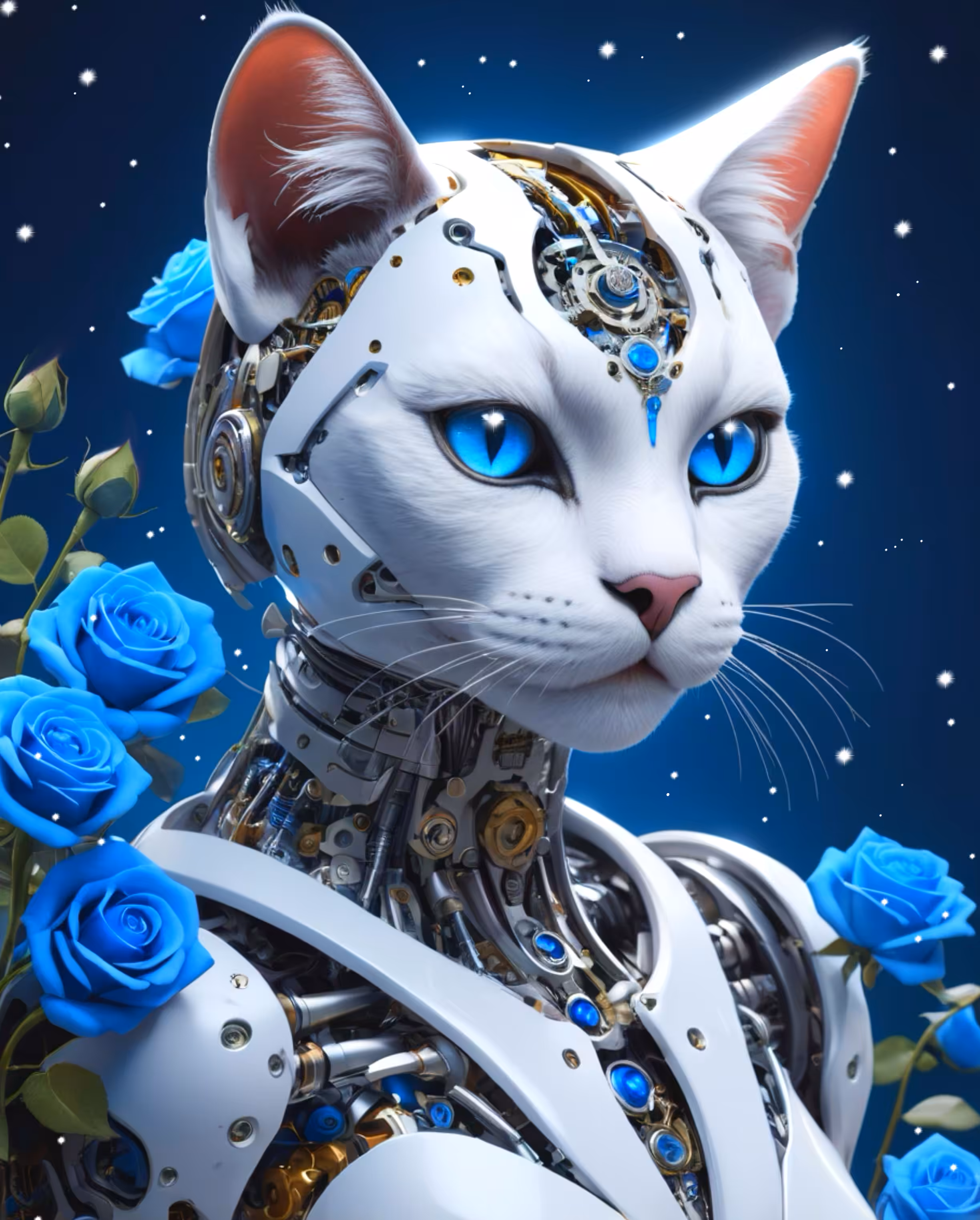 "Electric Elegance: The Blue Robotic Cat"