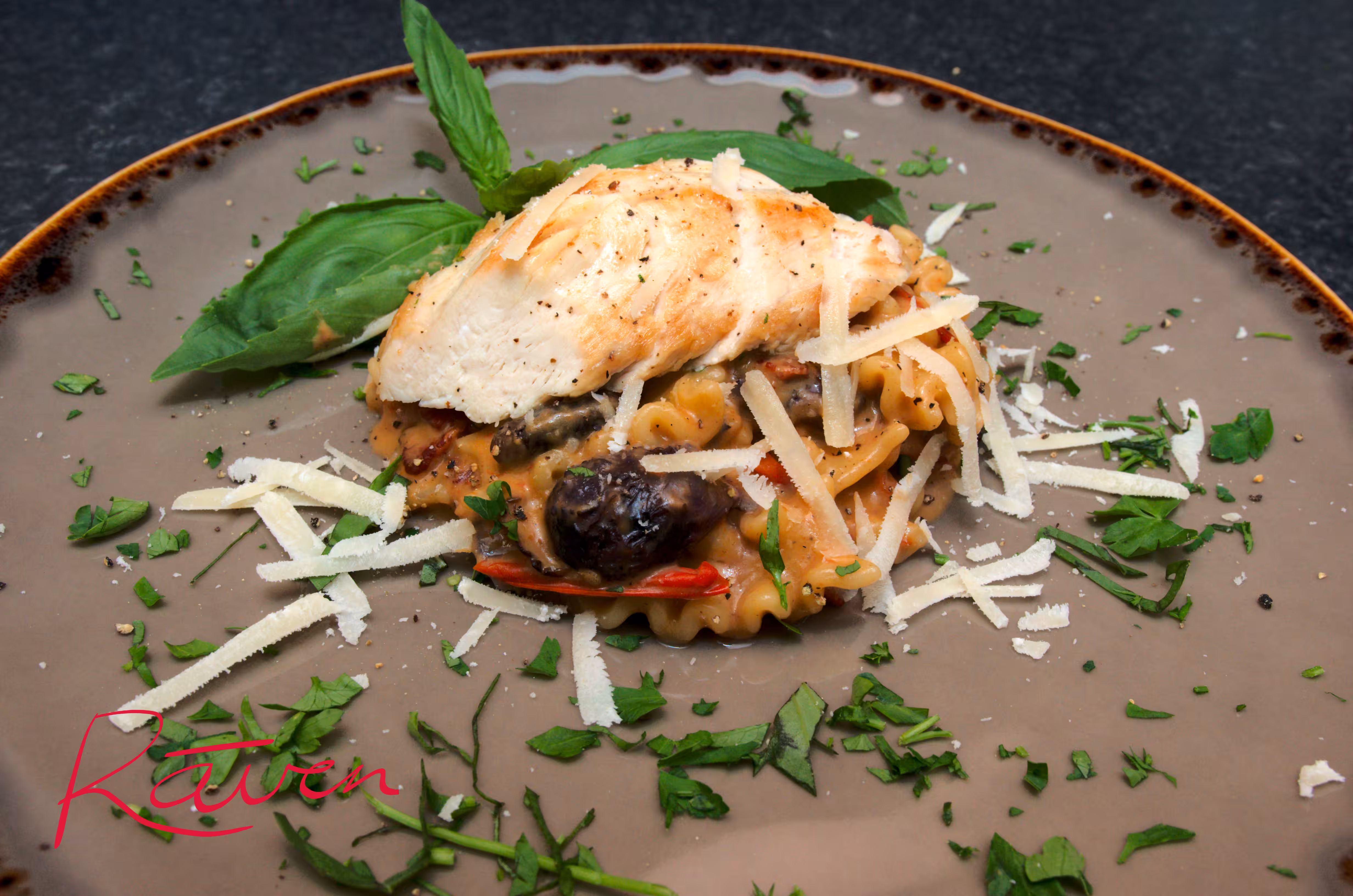Chicken with roasted Fruits Carbonara