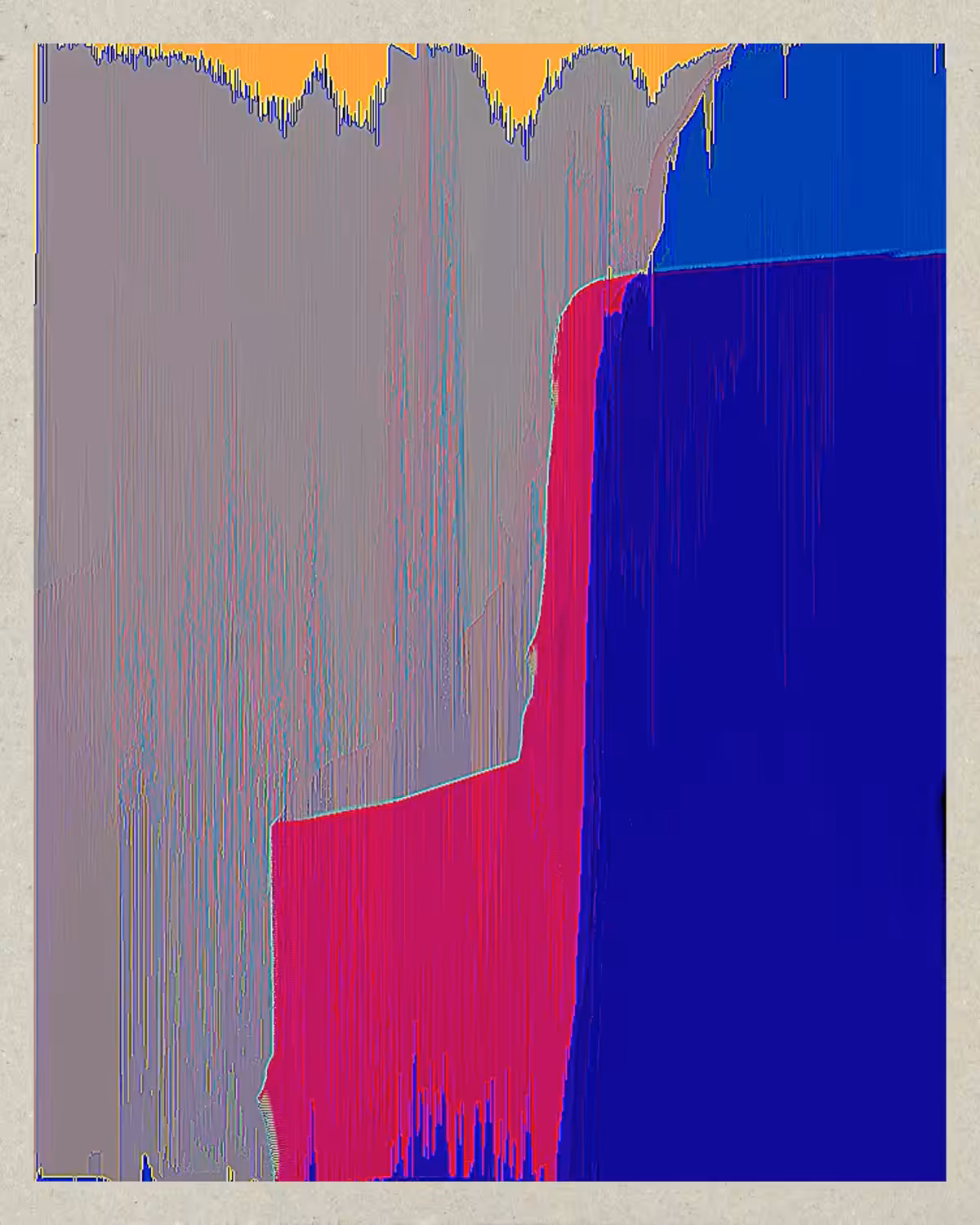 Rodeo post #935: Abstract composition: blue, red, grass