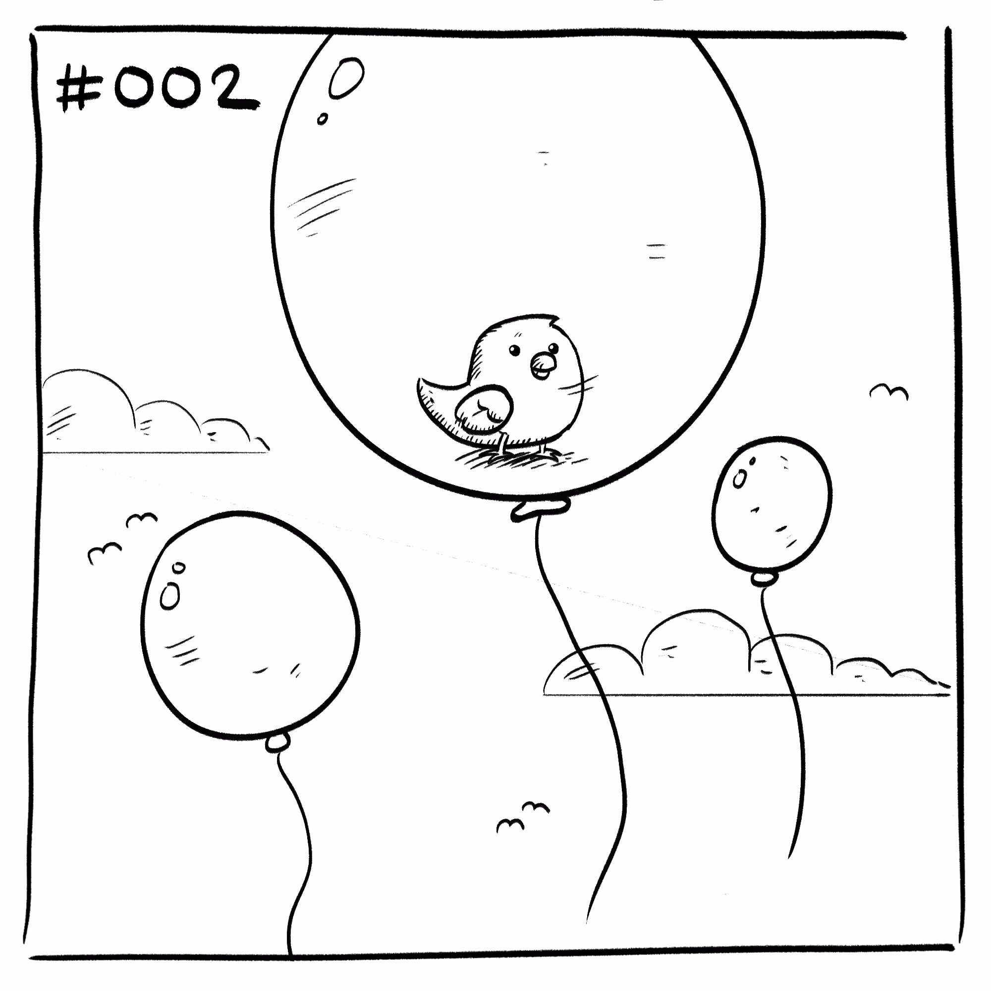Badly Placed Bird #002 - Balloons